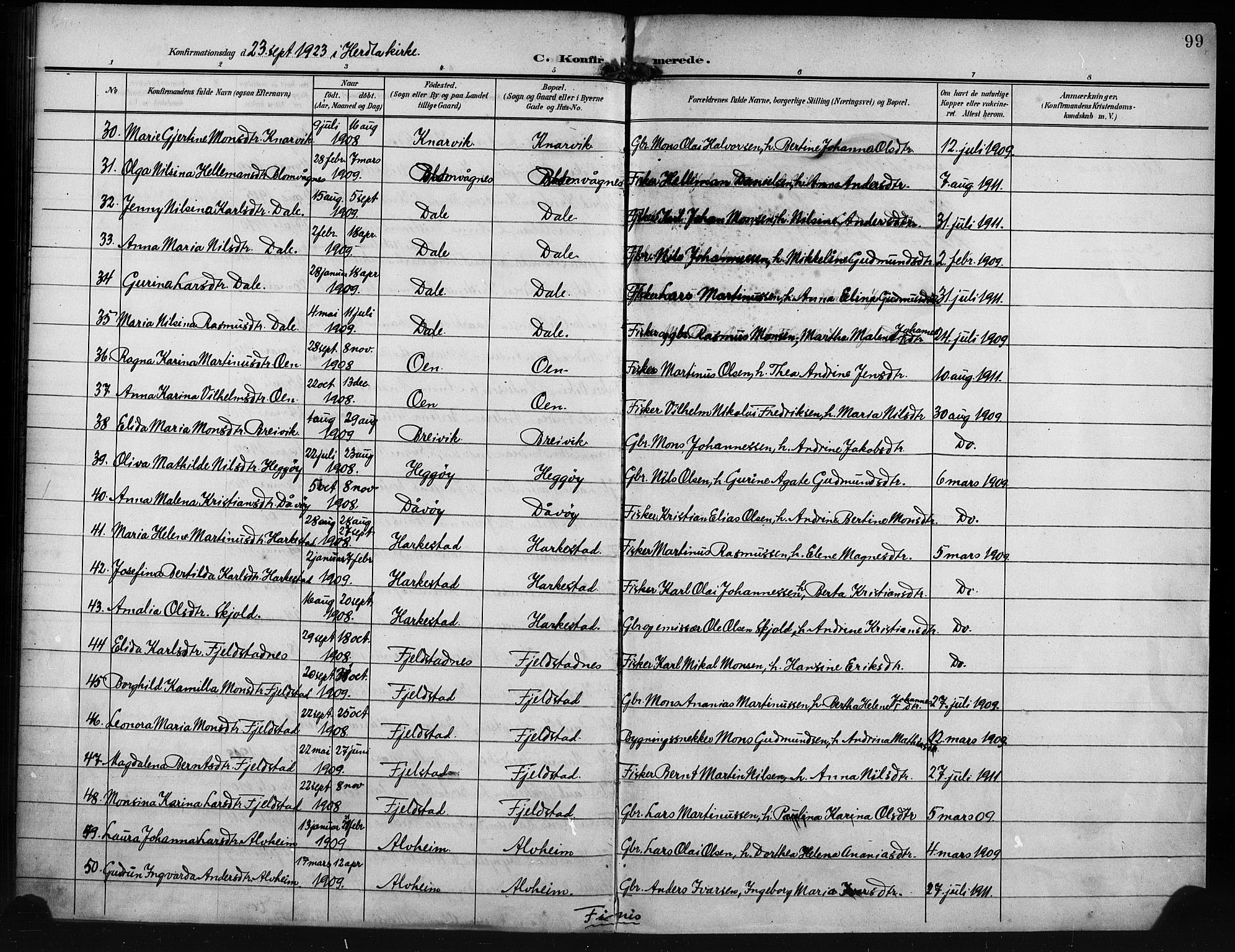 Herdla Sokneprestembete, AV/SAB-A-75701/H/Hab: Parish register (copy) no. A 4, 1902-1923, p. 99