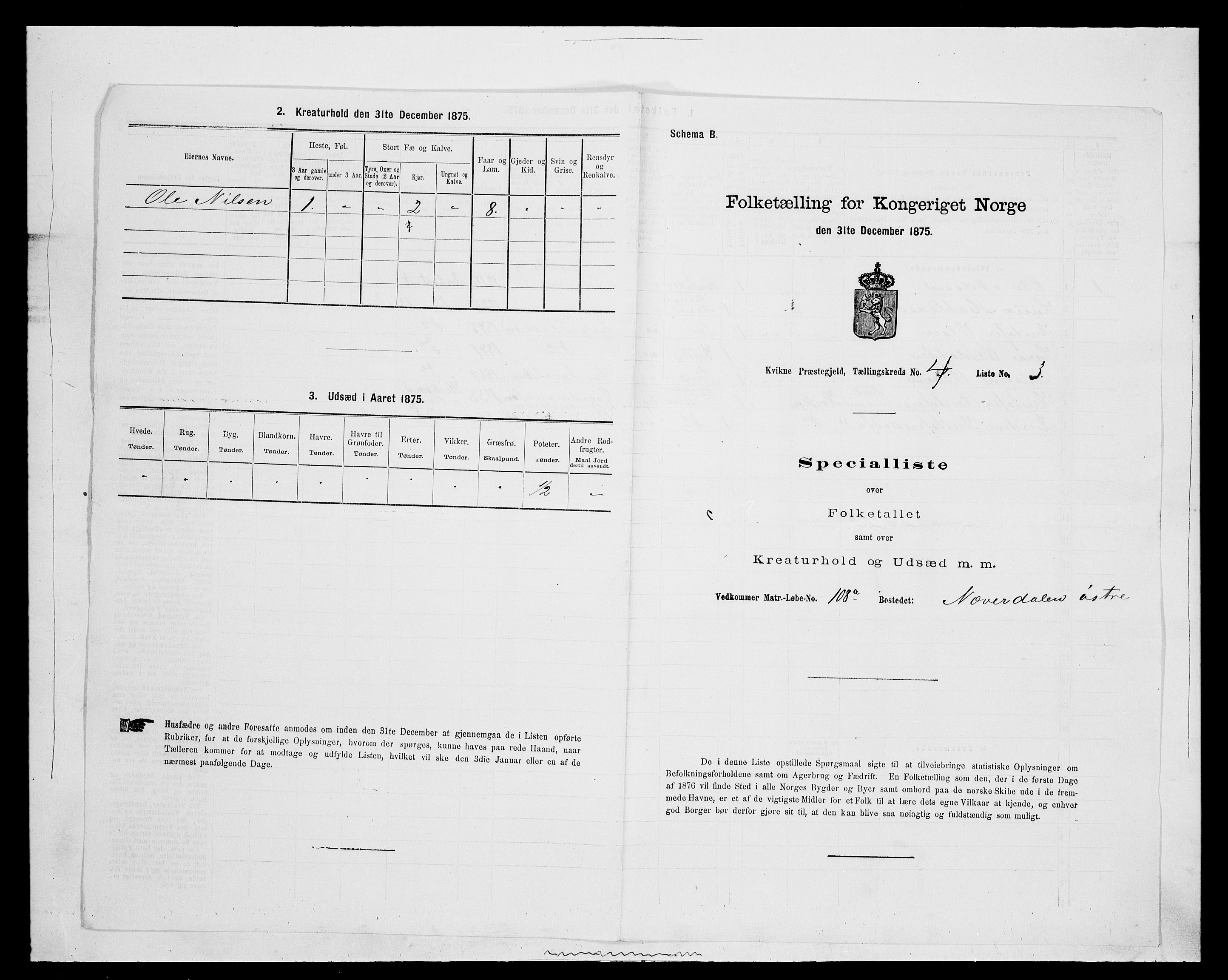 SAH, 1875 census for 0440P Kvikne, 1875, p. 339