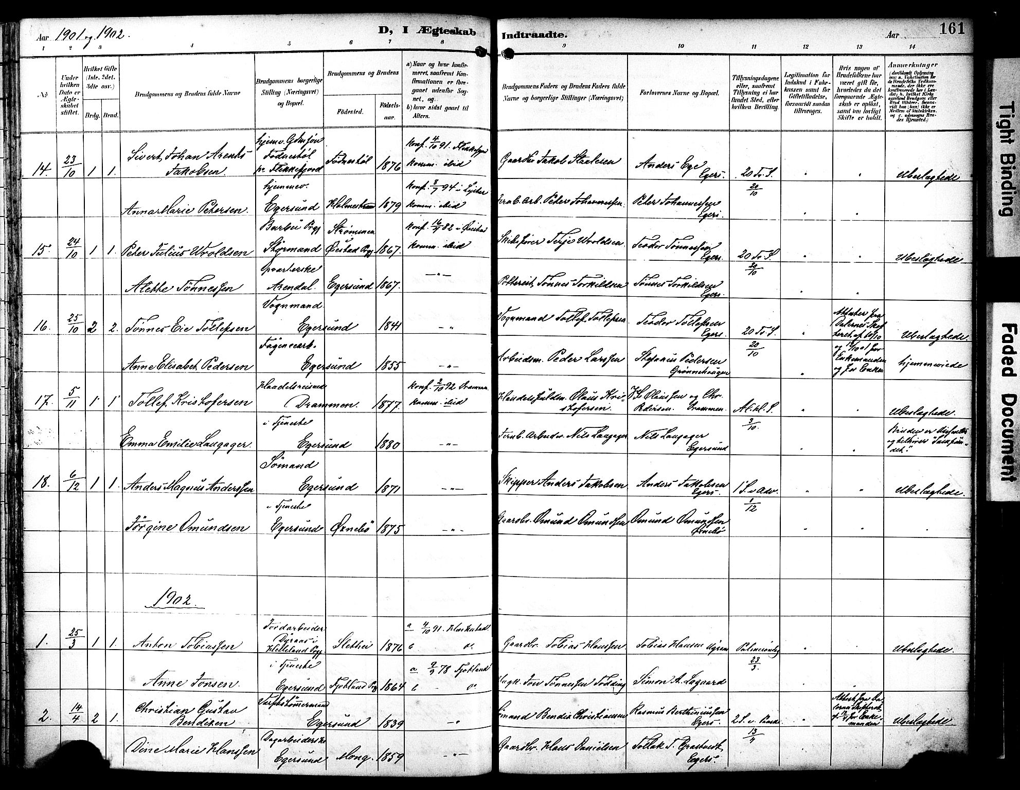 Eigersund sokneprestkontor, AV/SAST-A-101807/S08/L0019: Parish register (official) no. A 18, 1892-1905, p. 161