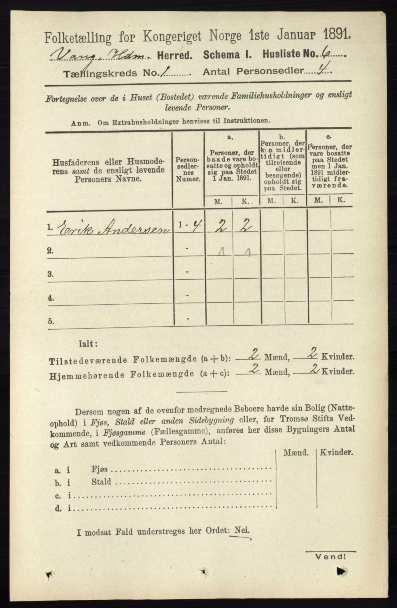 RA, 1891 census for 0414 Vang, 1891, p. 40