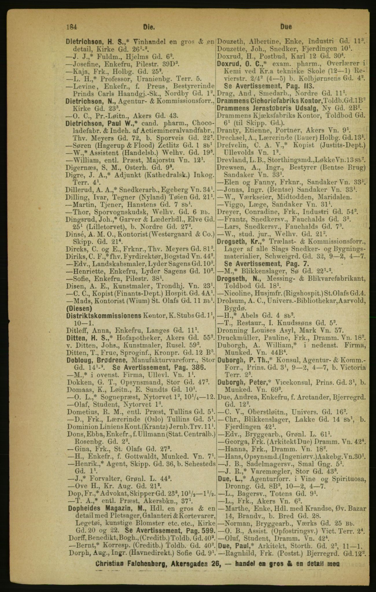 Kristiania/Oslo adressebok, PUBL/-, 1888, p. 184