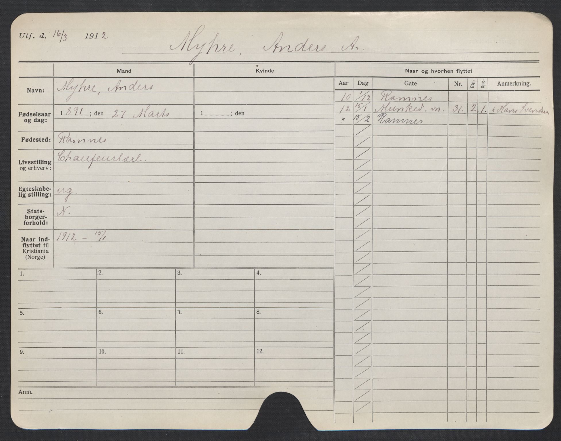 Oslo folkeregister, Registerkort, AV/SAO-A-11715/F/Fa/Fac/L0007: Menn, 1906-1914, p. 929a