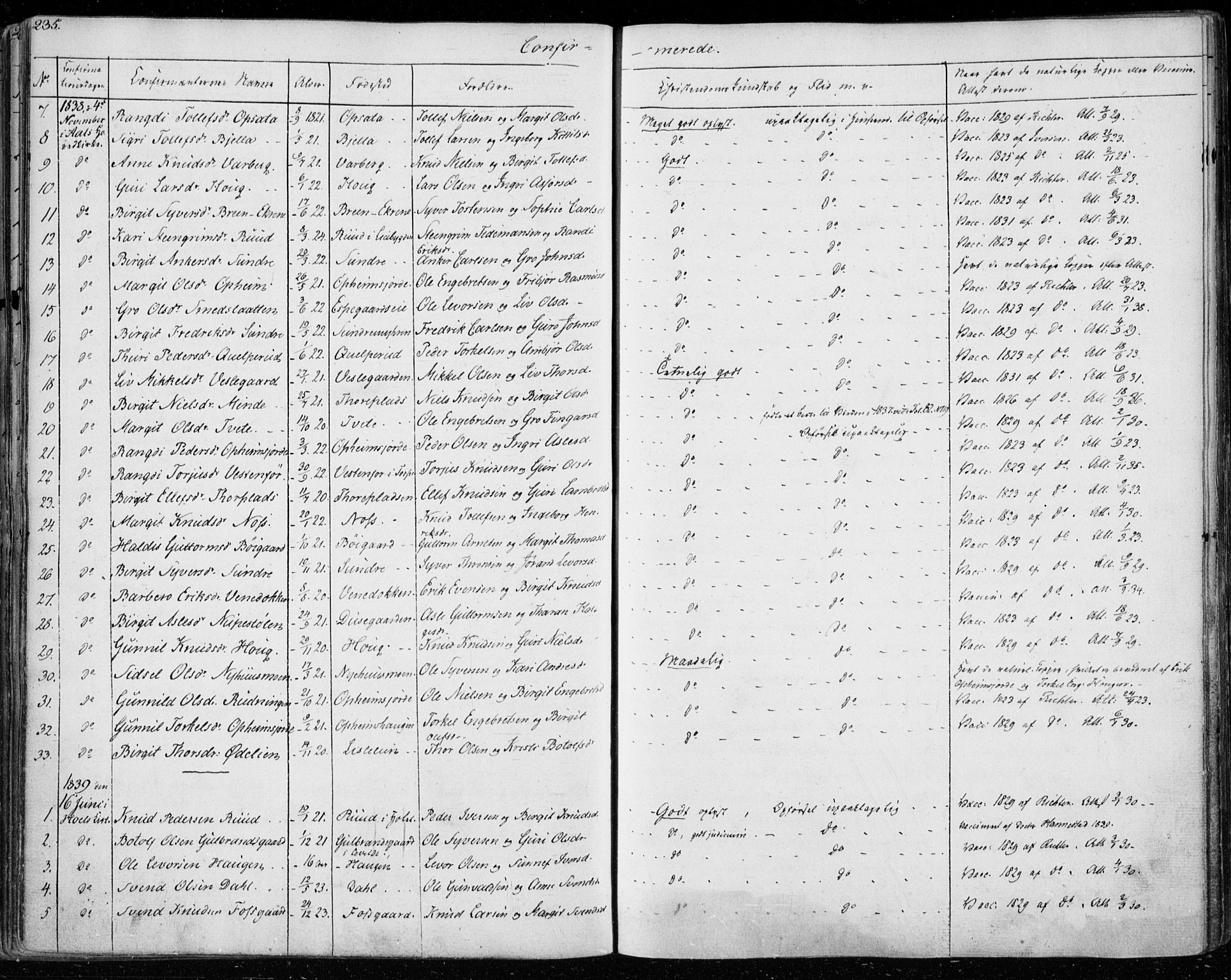 Ål kirkebøker, SAKO/A-249/F/Fa/L0005: Parish register (official) no. I 5, 1825-1848, p. 235