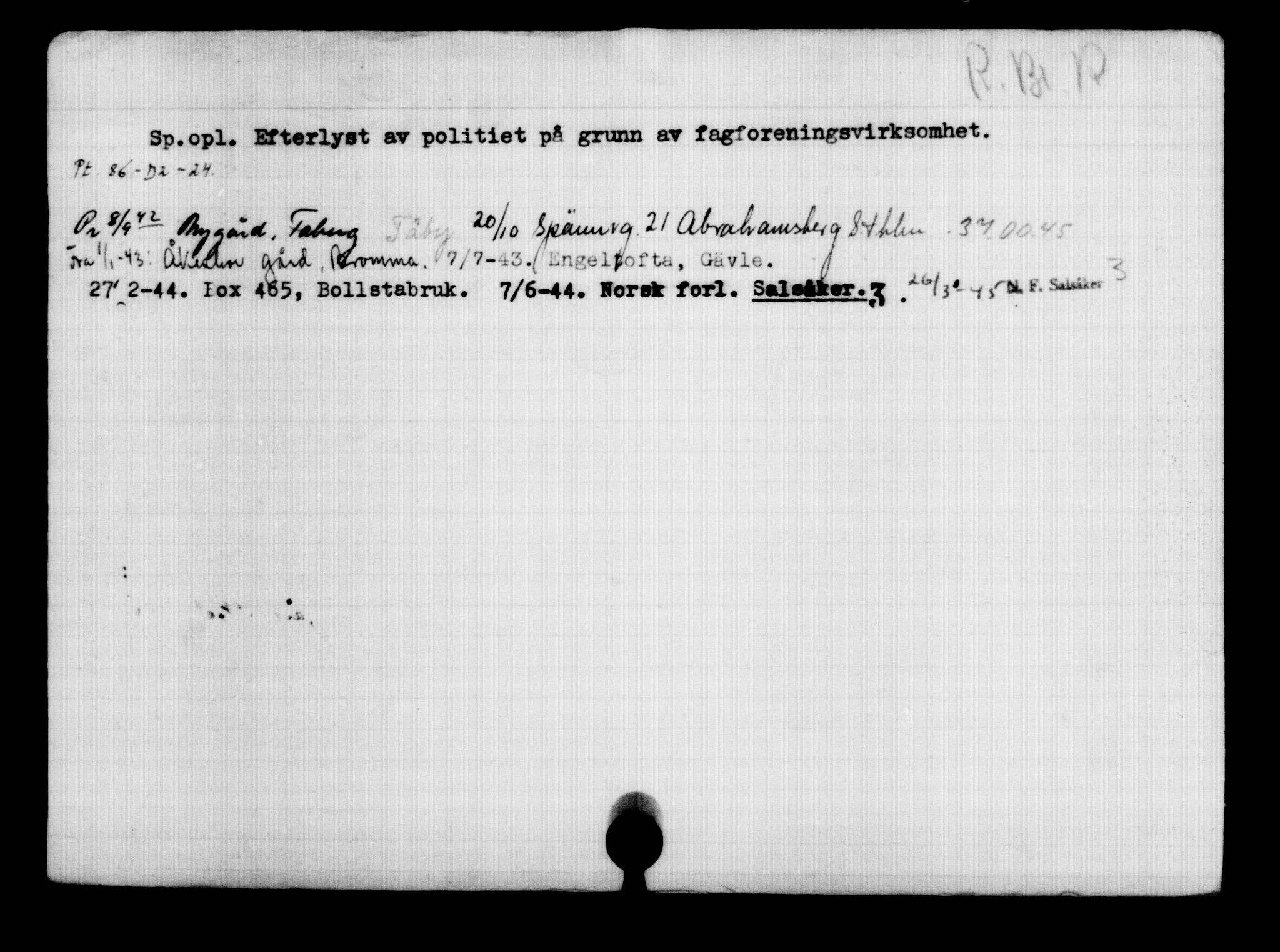 Utenriksstasjonene, Legasjonen i Stockholm, Flyktningkontoret, AV/RA-S-6753/V/Va/L0003: Kjesäterkartoteket, flyktninger med registreringsnr. 2001-3495, 1940-1945, p. 270