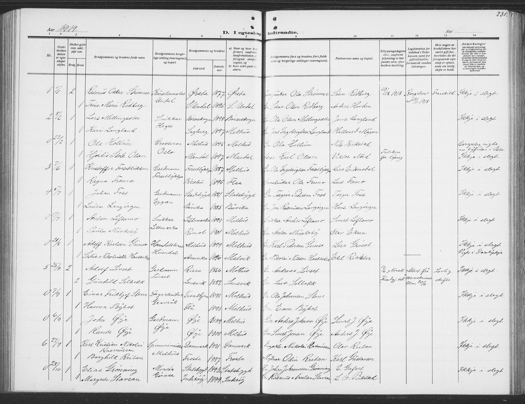 Ministerialprotokoller, klokkerbøker og fødselsregistre - Sør-Trøndelag, AV/SAT-A-1456/691/L1095: Parish register (copy) no. 691C06, 1912-1933, p. 231