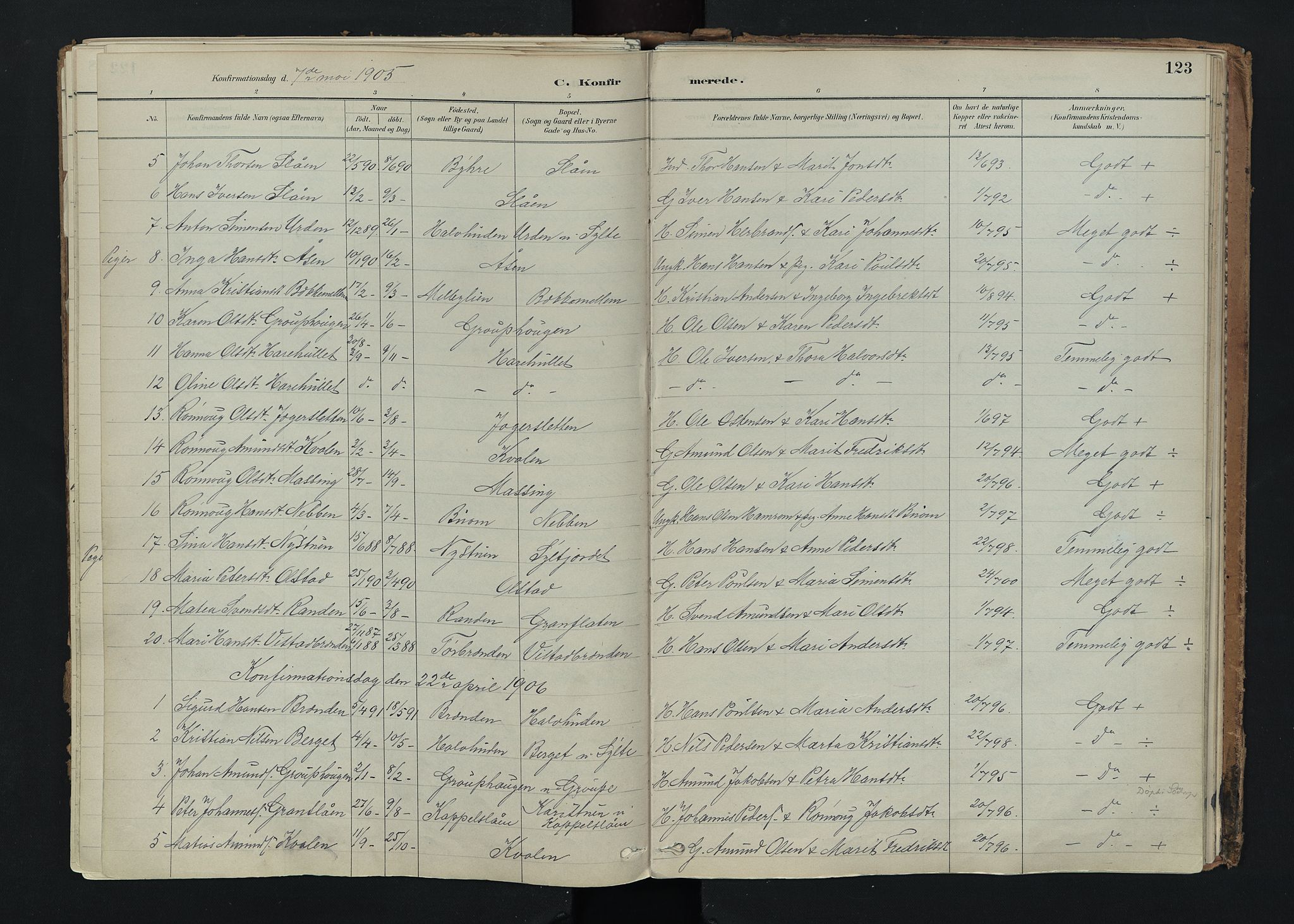 Nord-Fron prestekontor, SAH/PREST-080/H/Ha/Haa/L0005: Parish register (official) no. 5, 1884-1914, p. 123