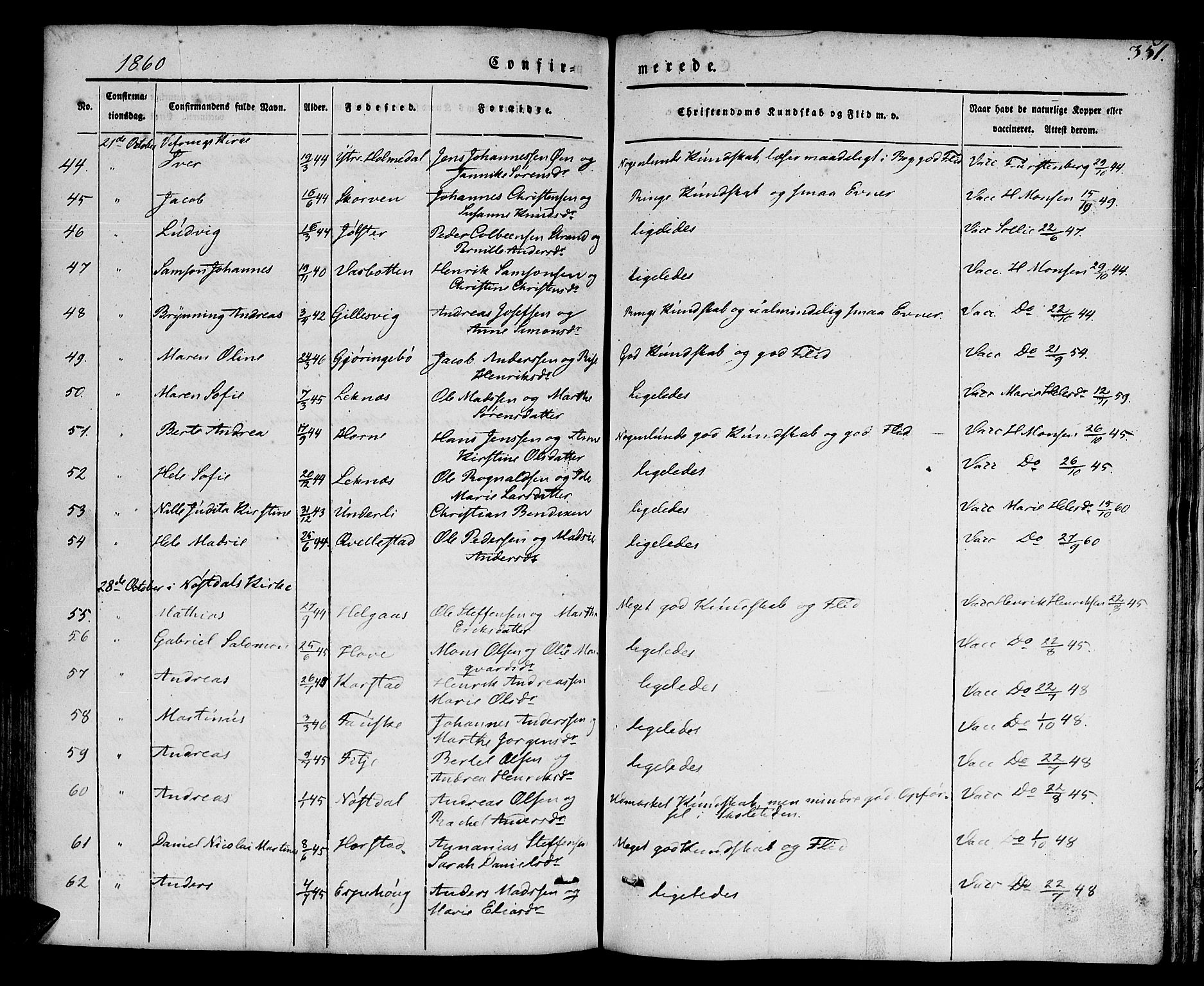 Førde sokneprestembete, AV/SAB-A-79901/H/Haa/Haaa/L0007: Parish register (official) no. A 7, 1843-1860, p. 351