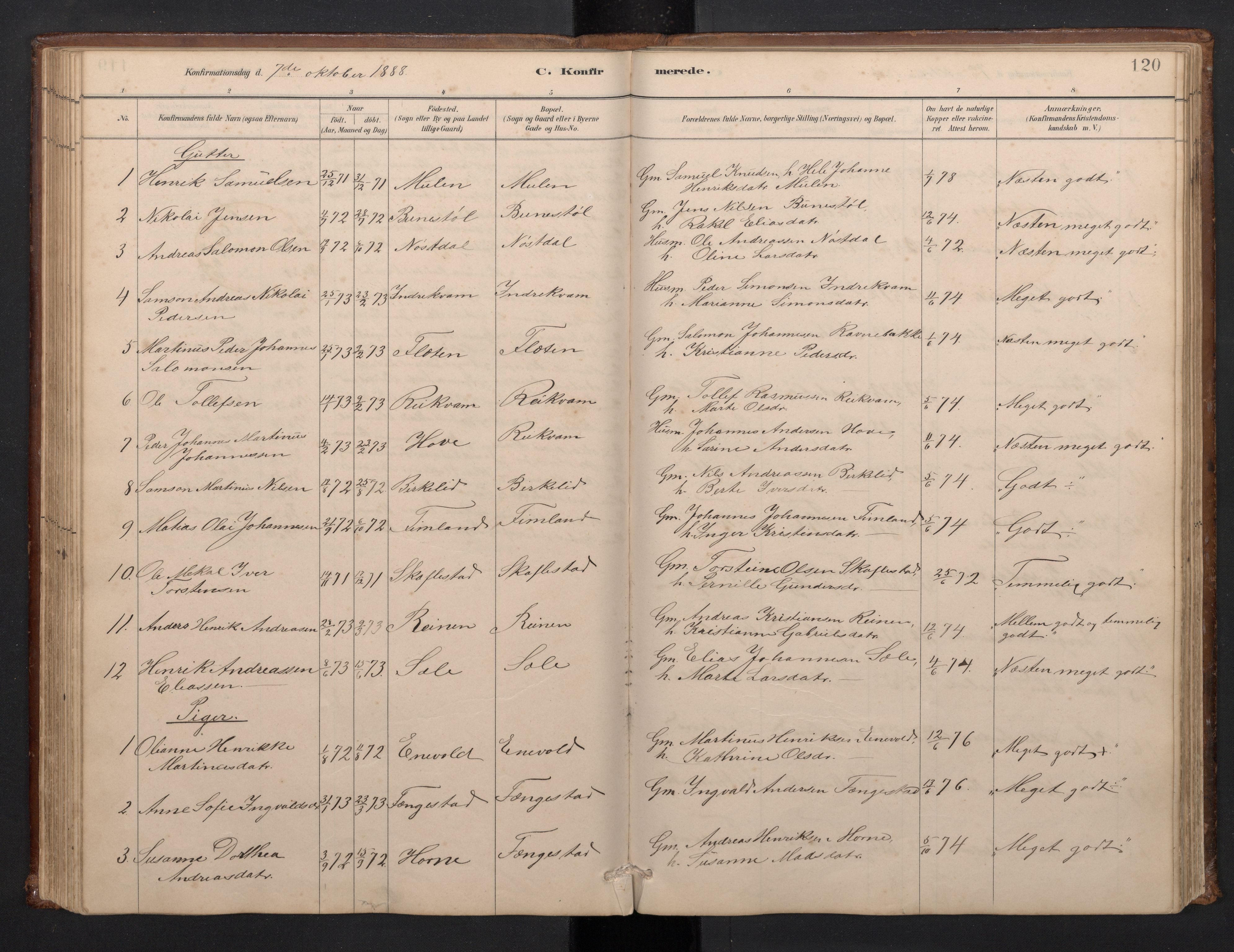 Førde sokneprestembete, SAB/A-79901/H/Hab/Habd/L0003: Parish register (copy) no. D 3, 1881-1897, p. 119b-120a