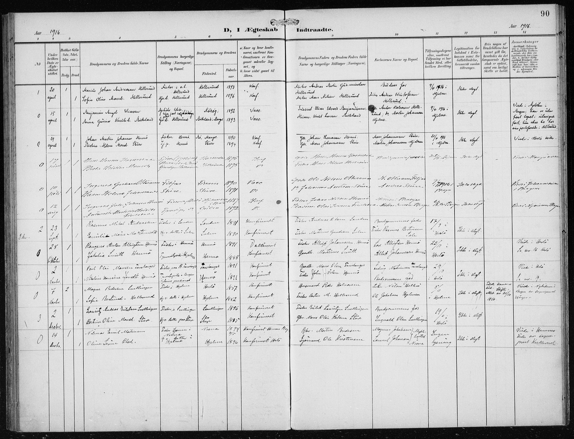 Herdla Sokneprestembete, SAB/A-75701/H/Haa: Parish register (official) no. B 1, 1902-1921, p. 90