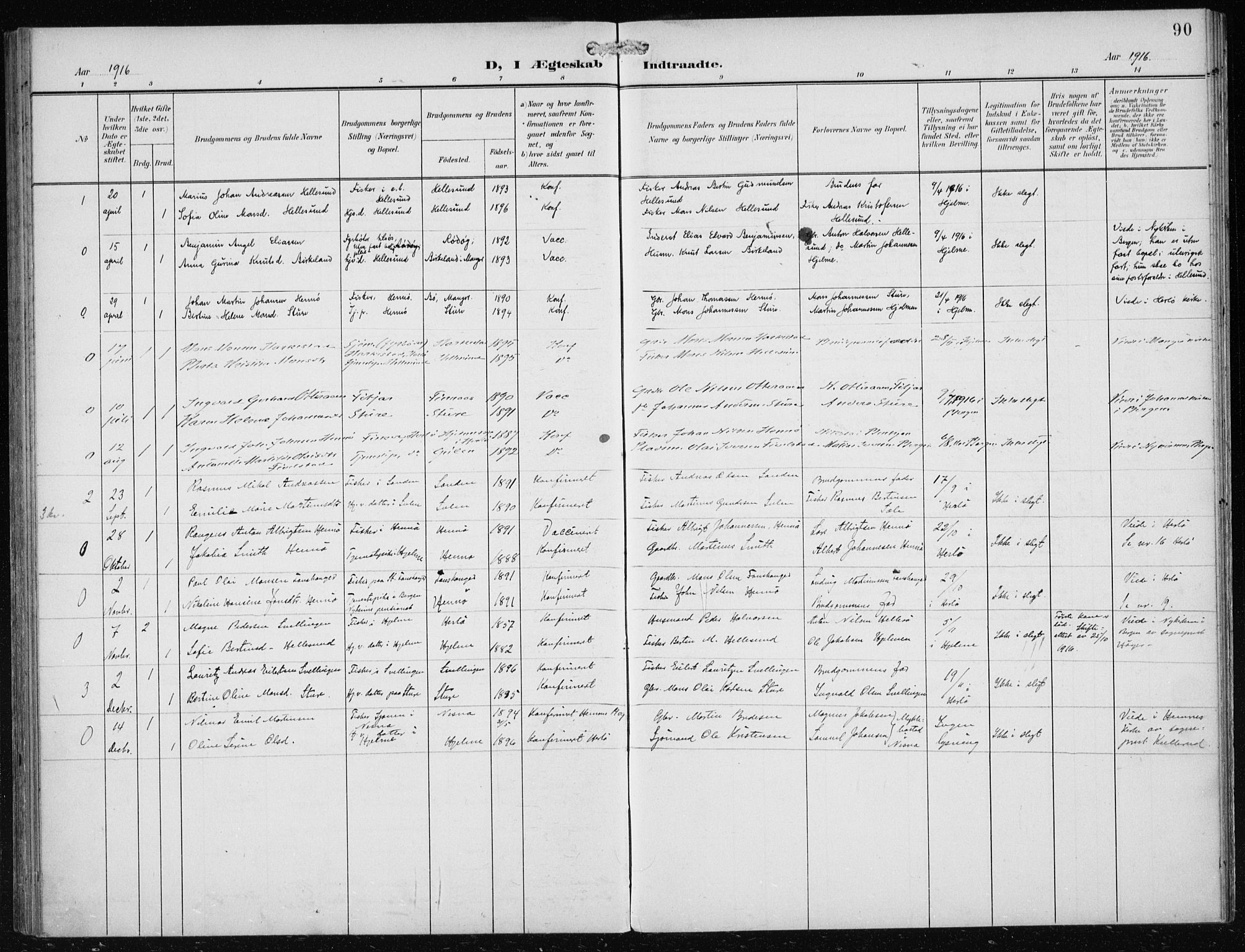 Herdla Sokneprestembete, AV/SAB-A-75701/H/Haa: Parish register (official) no. B 1, 1902-1921, p. 90