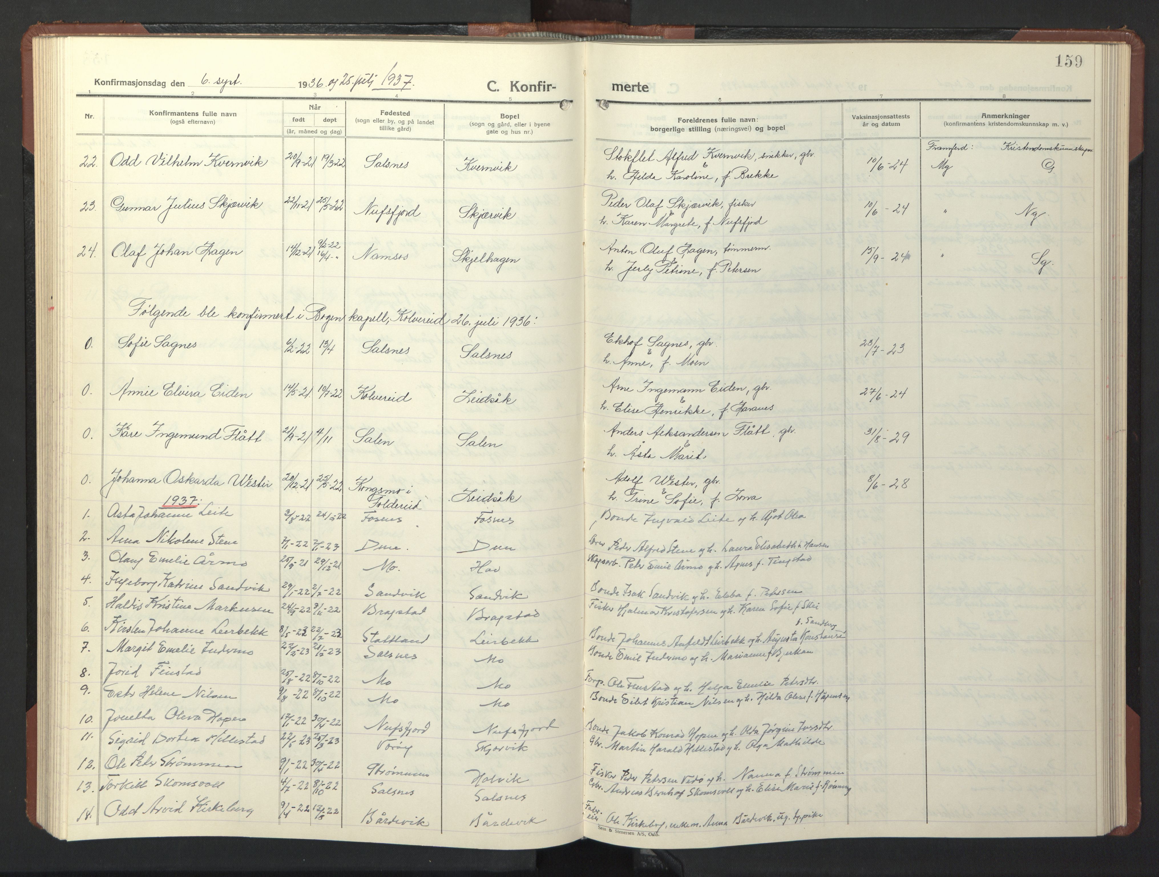 Ministerialprotokoller, klokkerbøker og fødselsregistre - Nord-Trøndelag, SAT/A-1458/773/L0625: Parish register (copy) no. 773C01, 1910-1952, p. 159