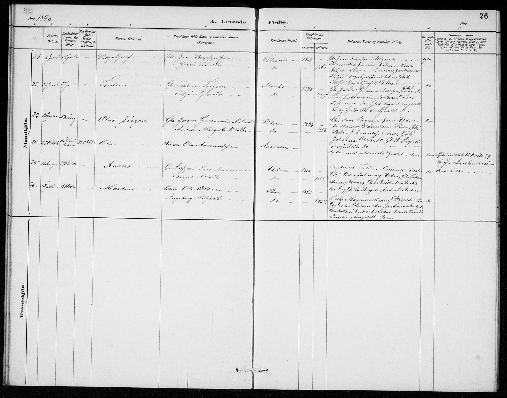 Ullensvang sokneprestembete, AV/SAB-A-78701/H/Hab: Parish register (copy) no. E  7, 1887-1929, p. 26