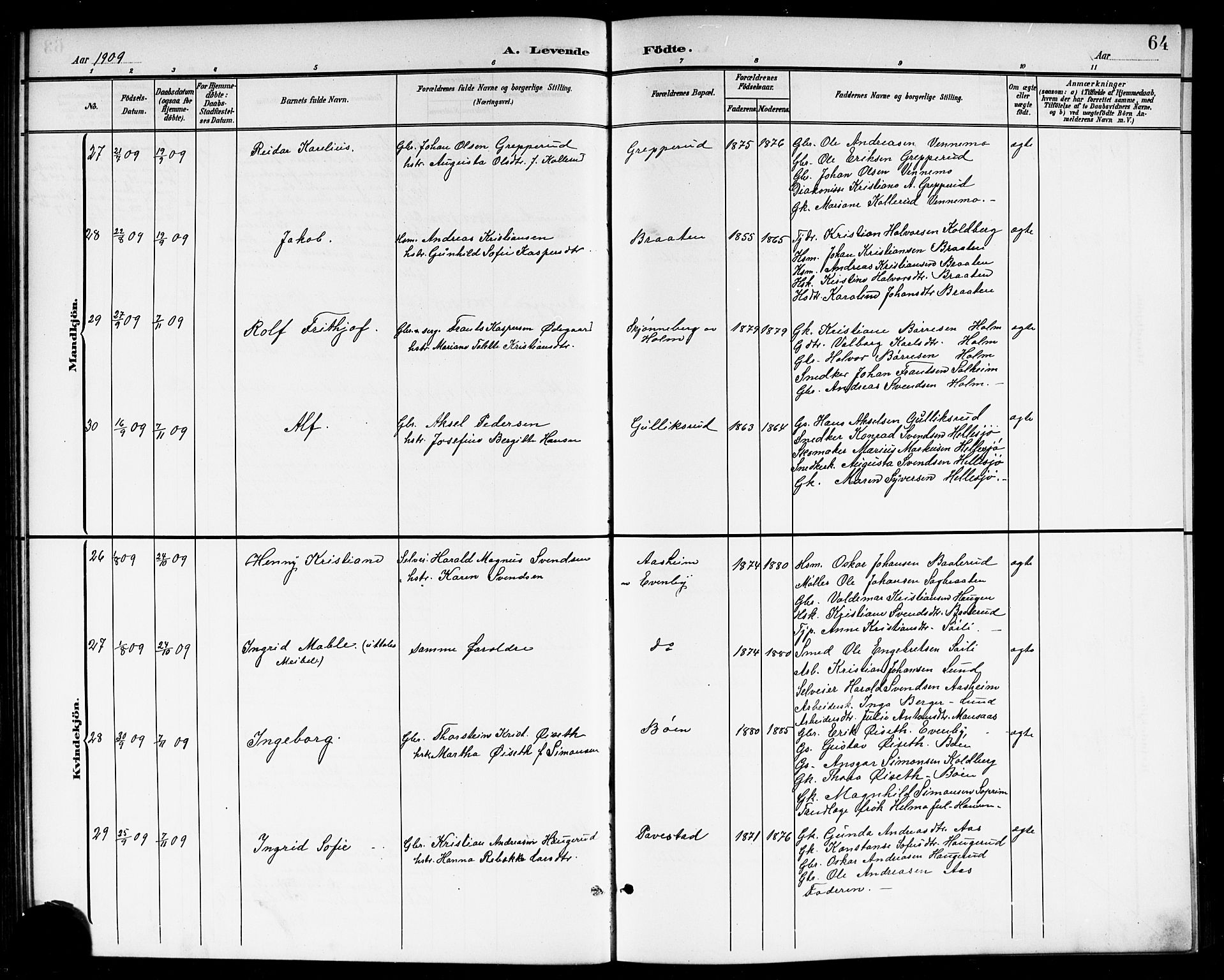 Høland prestekontor Kirkebøker, AV/SAO-A-10346a/G/Gb/L0001: Parish register (copy) no. II 1, 1902-1919, p. 64