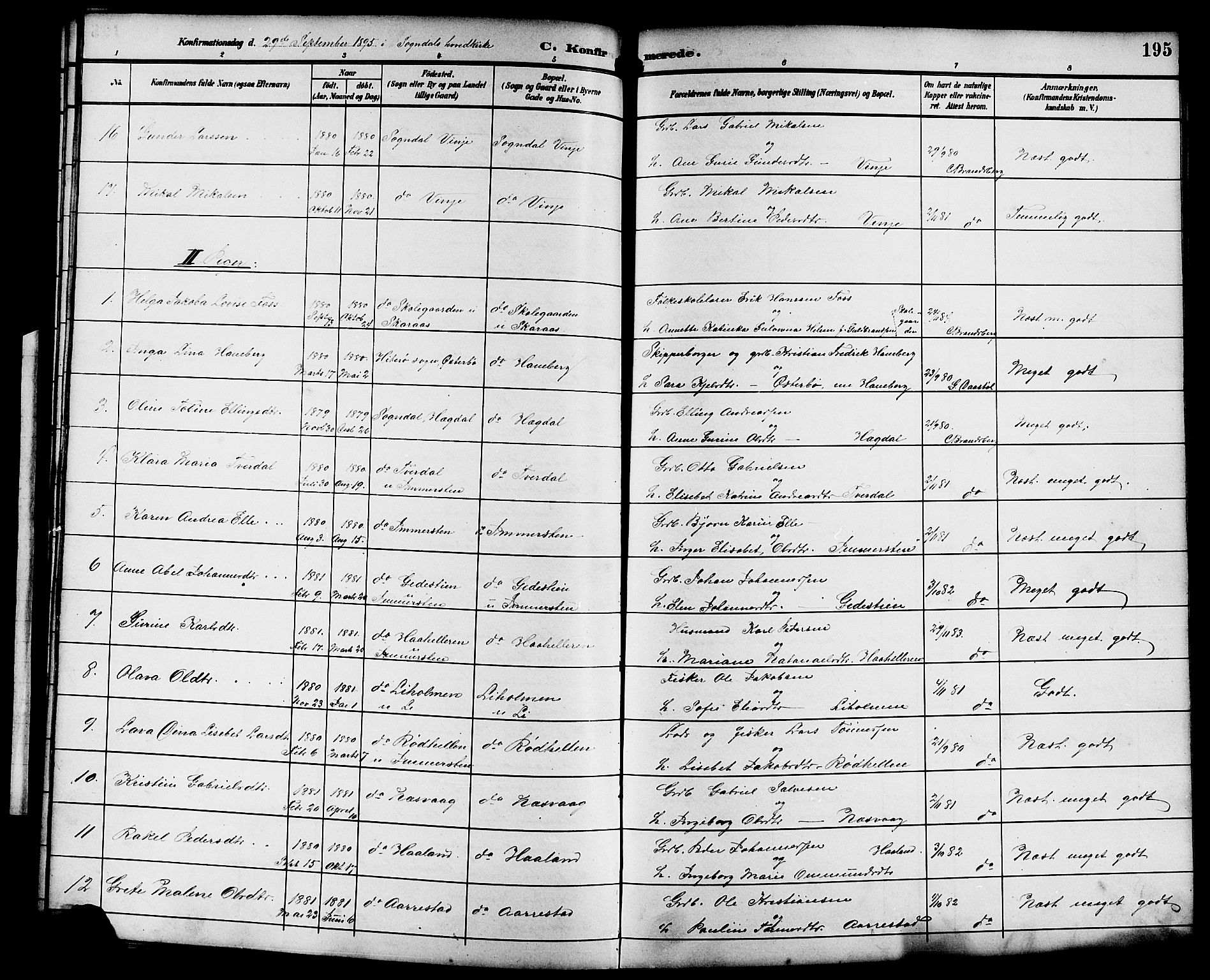 Sokndal sokneprestkontor, AV/SAST-A-101808: Parish register (copy) no. B 6, 1892-1907, p. 195