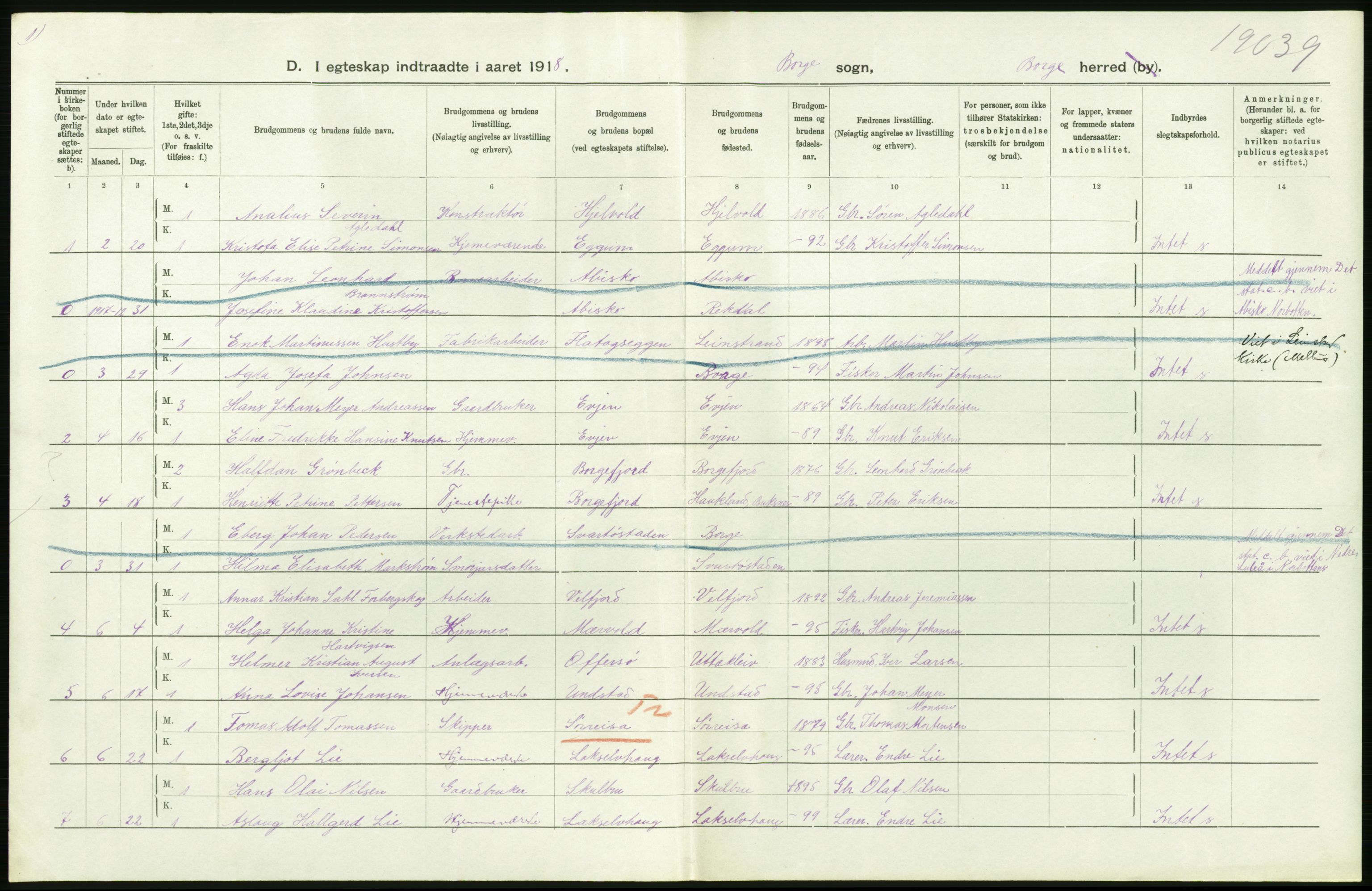 Statistisk sentralbyrå, Sosiodemografiske emner, Befolkning, AV/RA-S-2228/D/Df/Dfb/Dfbh/L0054: Nordland fylke: Gifte, dødfødte. Bygder og byer., 1918, p. 248