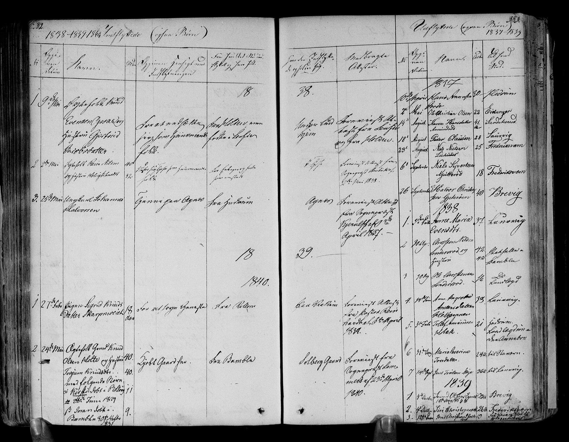 Brunlanes kirkebøker, AV/SAKO-A-342/F/Fa/L0003: Parish register (official) no. I 3, 1834-1845, p. 382-383