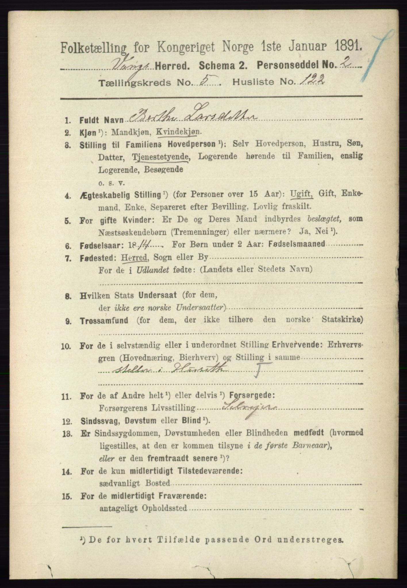 RA, 1891 census for 0414 Vang, 1891, p. 4162