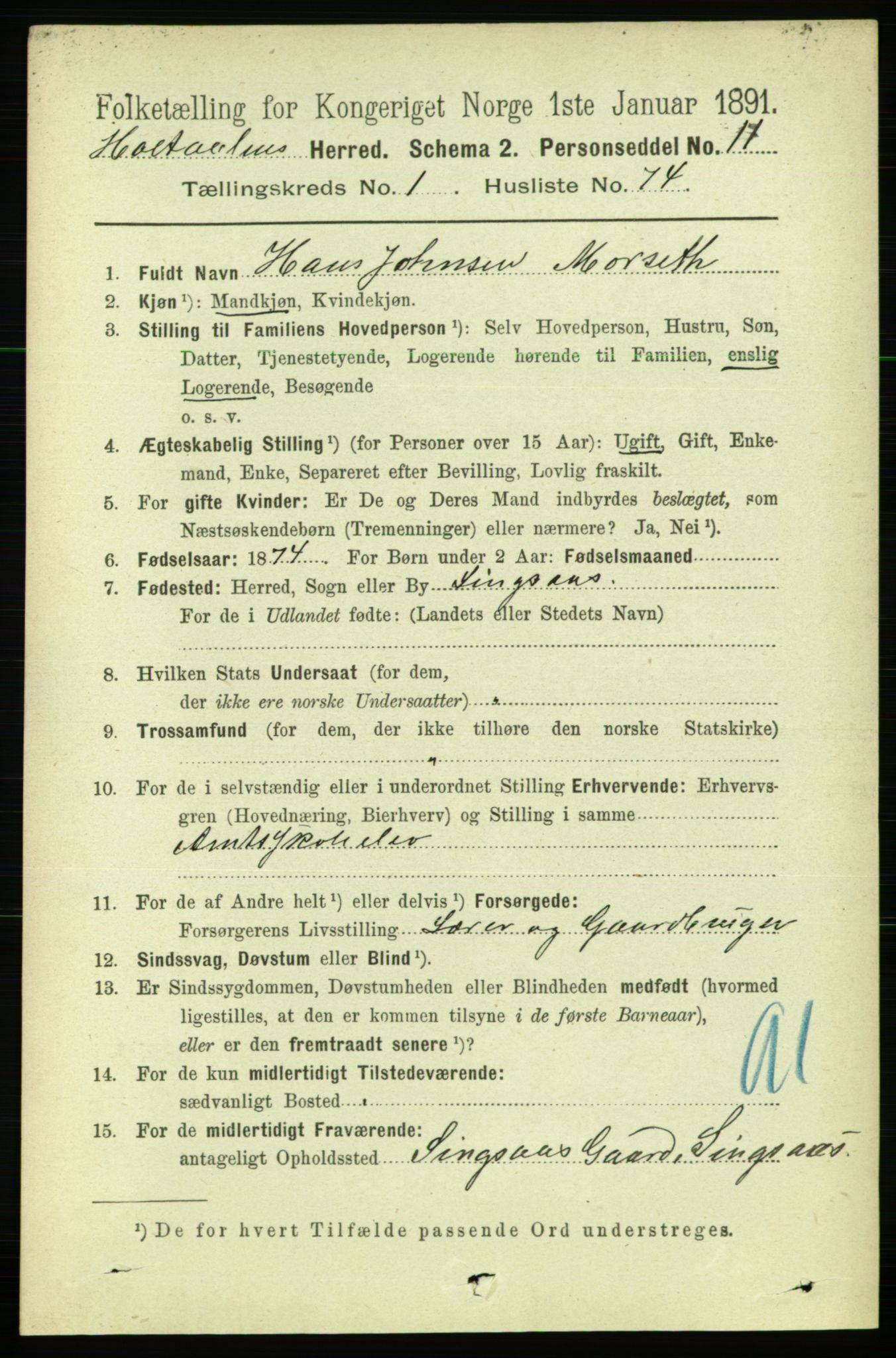 RA, 1891 census for 1645 Haltdalen, 1891, p. 652