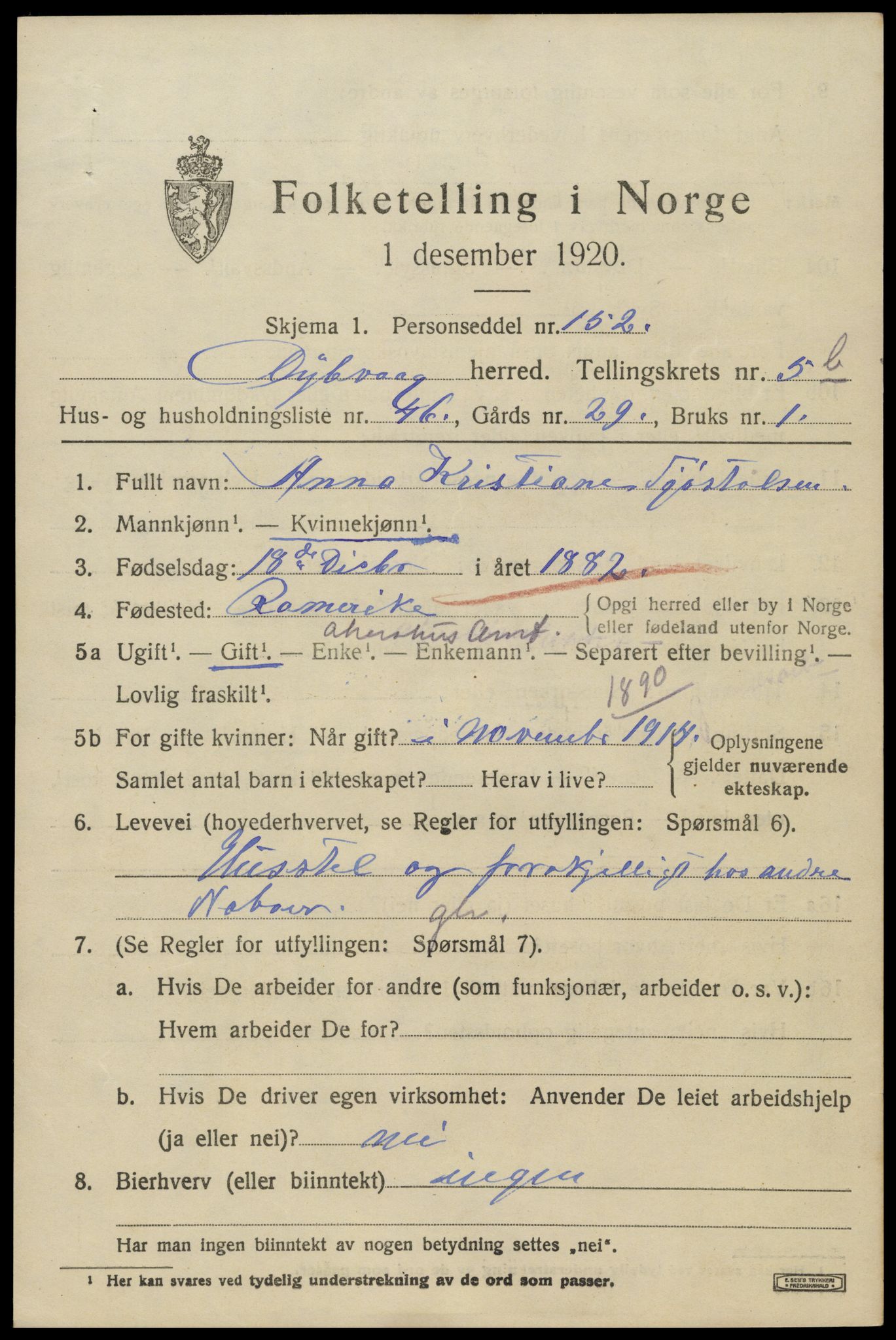 SAK, 1920 census for Dypvåg, 1920, p. 4983