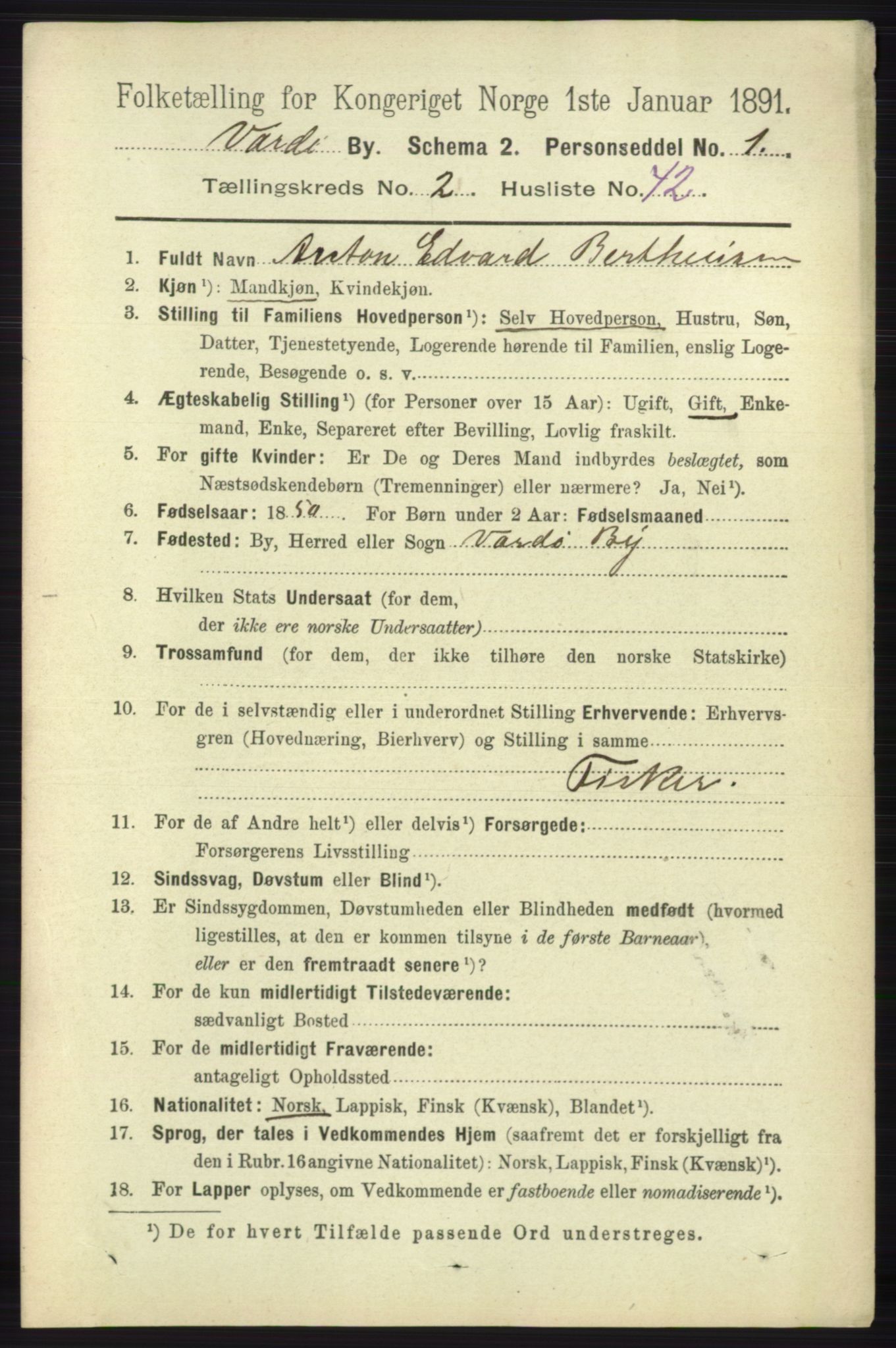 RA, 1891 census for 2002 Vardø, 1891, p. 1471