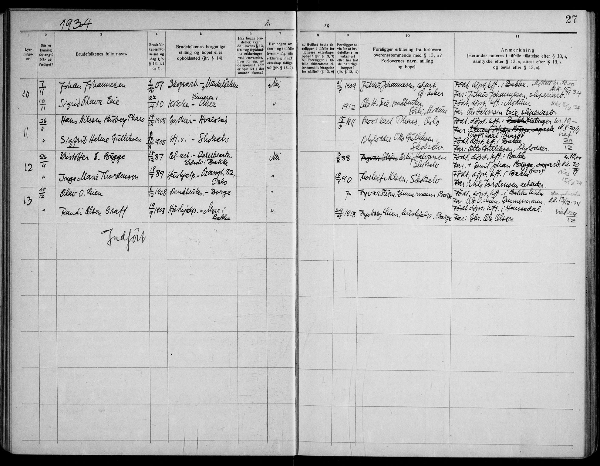 Eiker kirkebøker, SAKO/A-4/H/Ha/L0003: Banns register no. 3, 1919-1961, p. 27