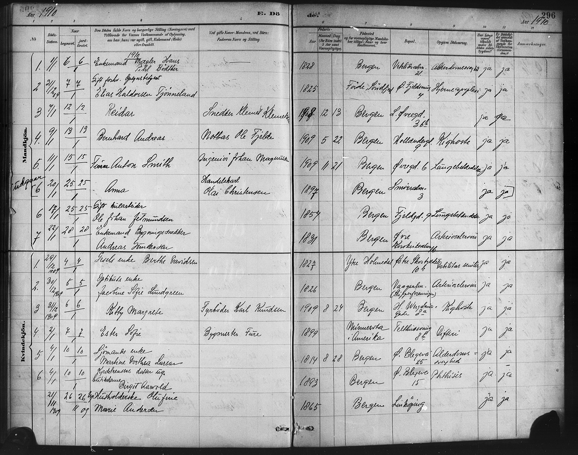 Korskirken sokneprestembete, SAB/A-76101/H/Haa/L0047: Parish register (official) no. E 5, 1884-1910, p. 296