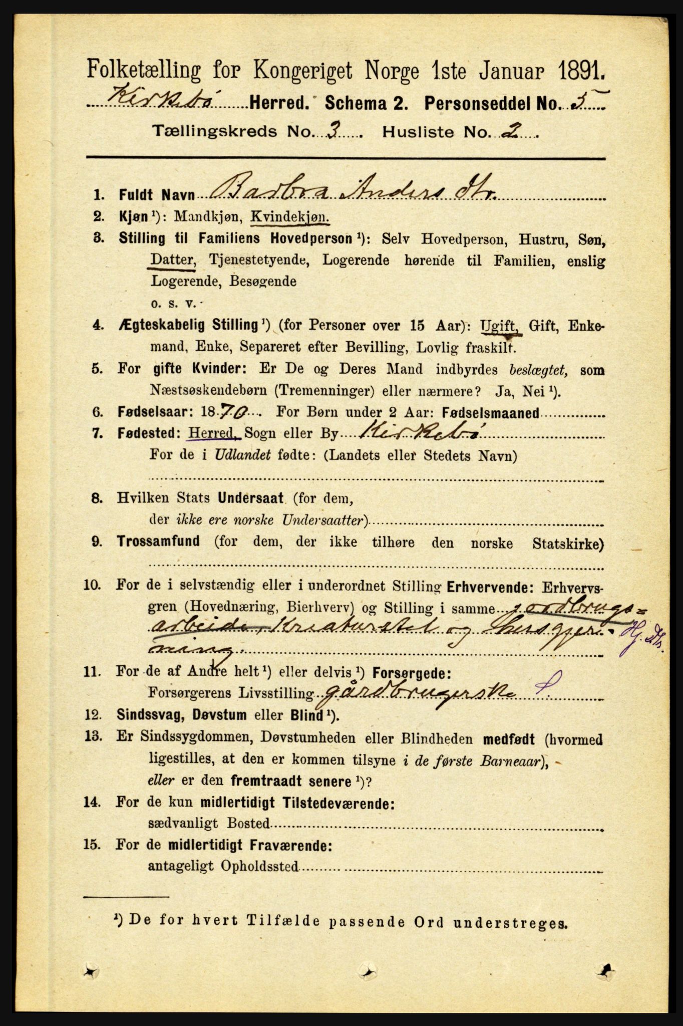 RA, 1891 census for 1416 Kyrkjebø, 1891, p. 547