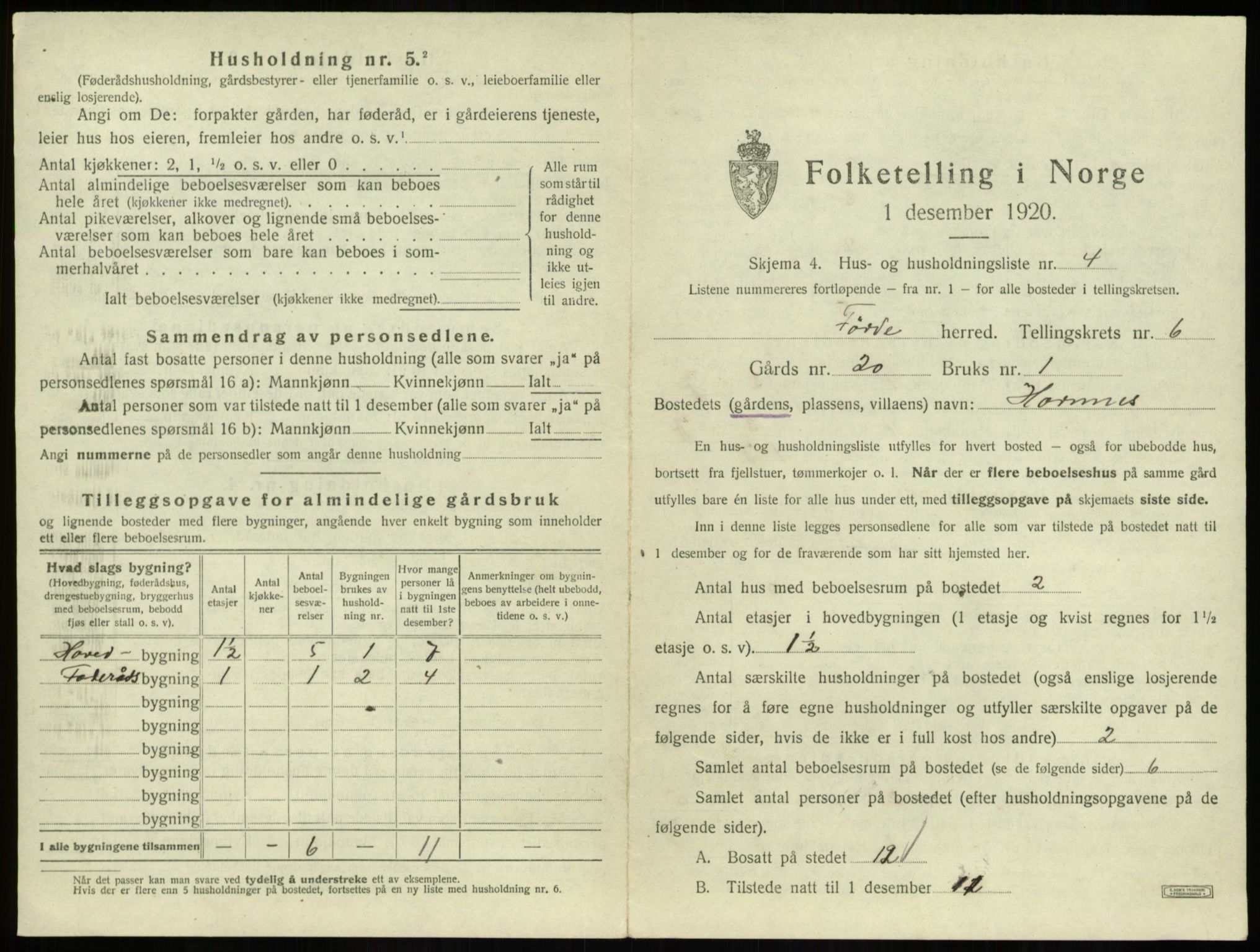 SAB, 1920 census for Førde, 1920, p. 281