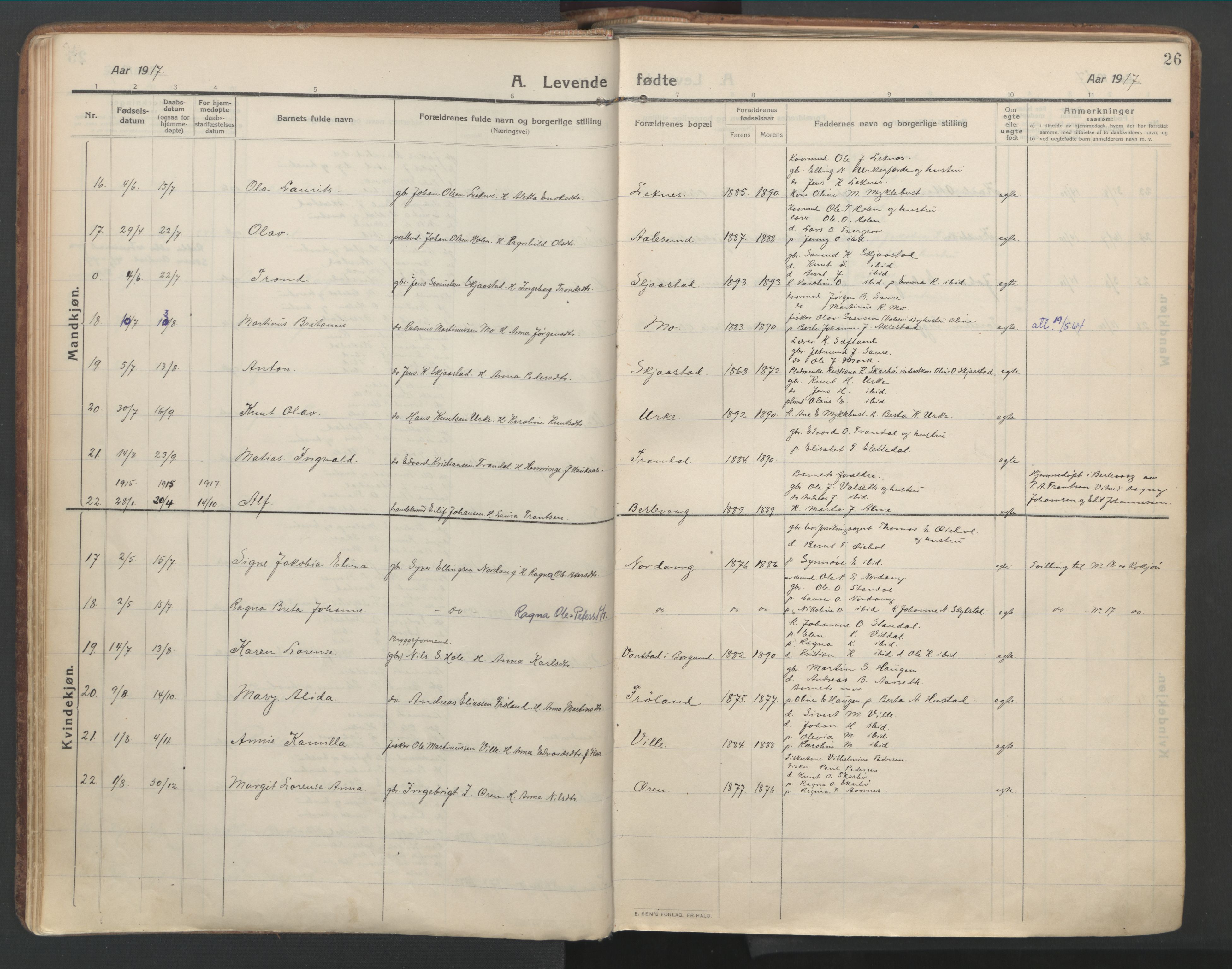 Ministerialprotokoller, klokkerbøker og fødselsregistre - Møre og Romsdal, SAT/A-1454/515/L0212: Parish register (official) no. 515A08, 1911-1935, p. 26