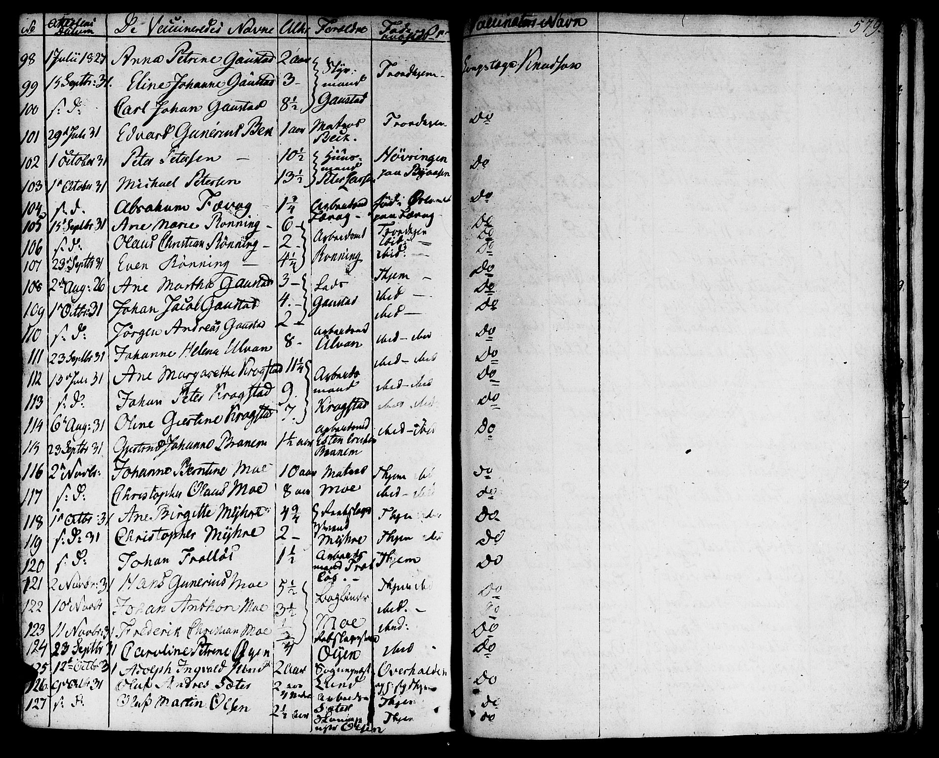 Ministerialprotokoller, klokkerbøker og fødselsregistre - Sør-Trøndelag, AV/SAT-A-1456/601/L0045: Parish register (official) no. 601A13, 1821-1831, p. 579