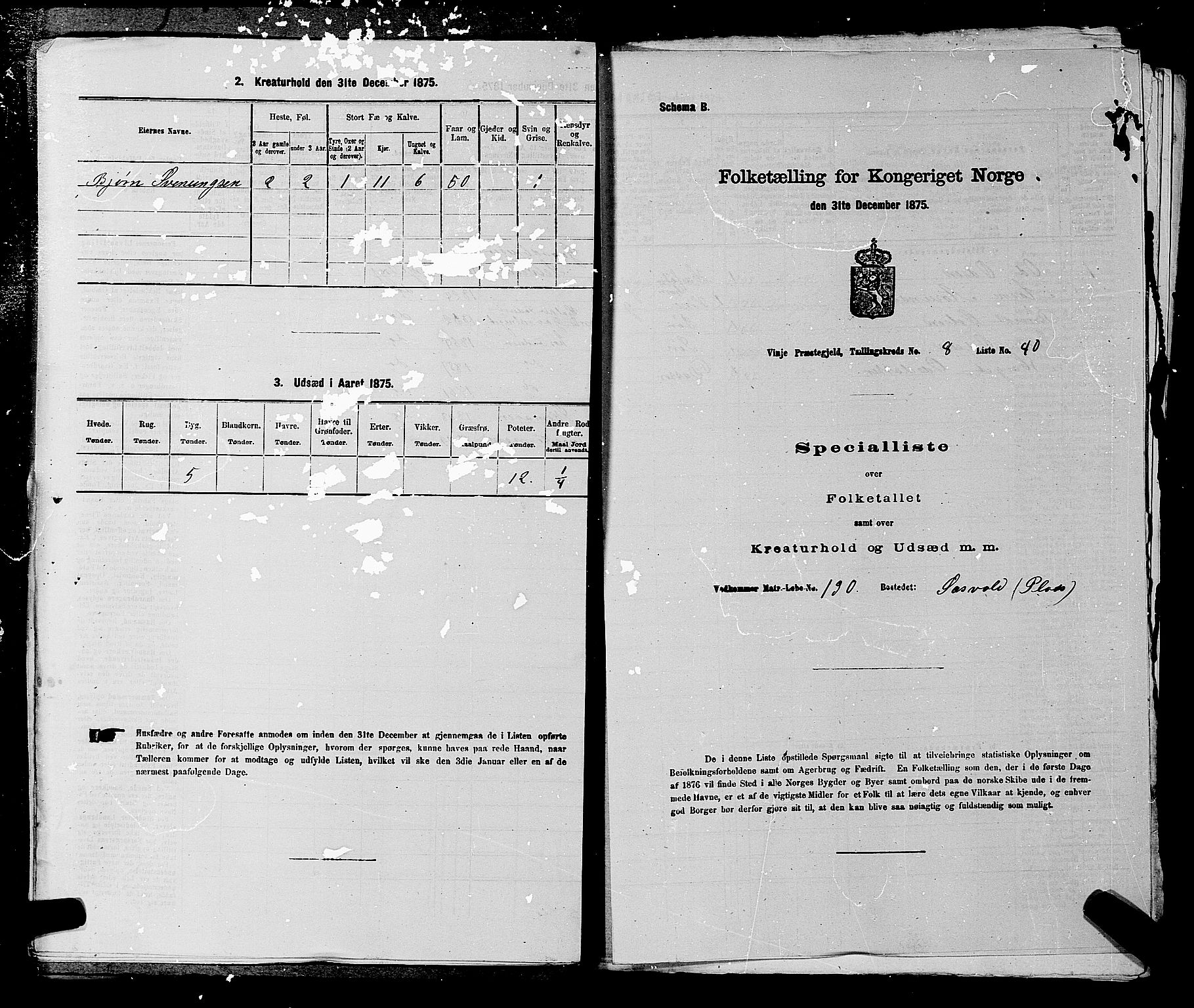 SAKO, 1875 census for 0834P Vinje, 1875, p. 653