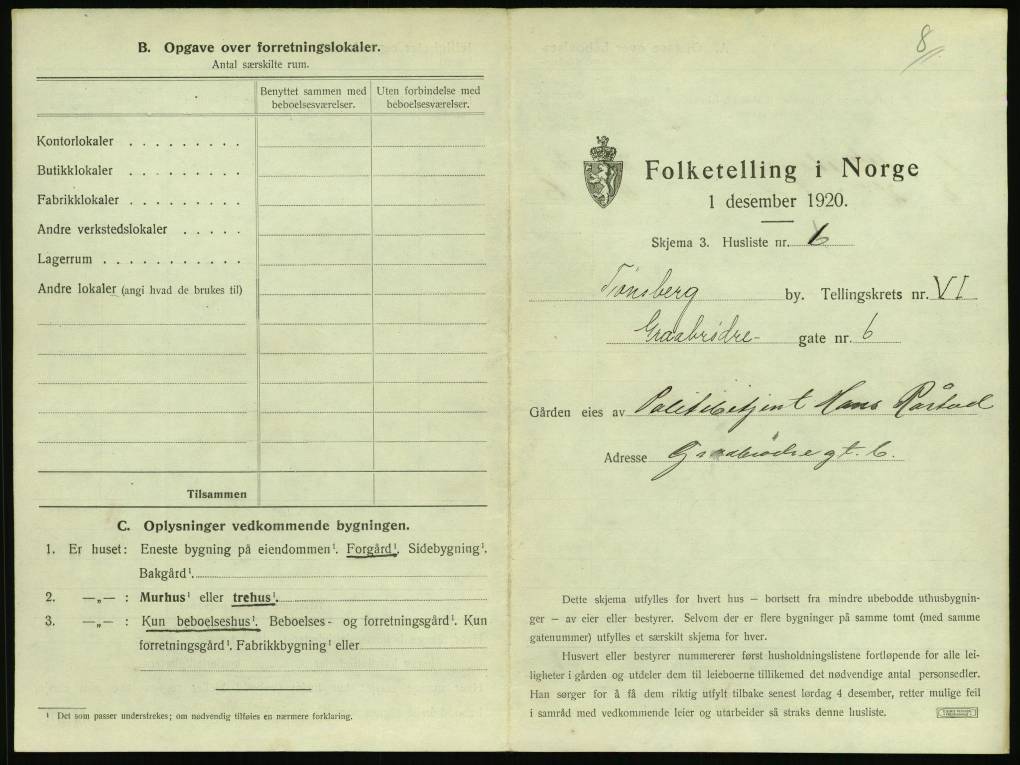 SAKO, 1920 census for Tønsberg, 1920, p. 611