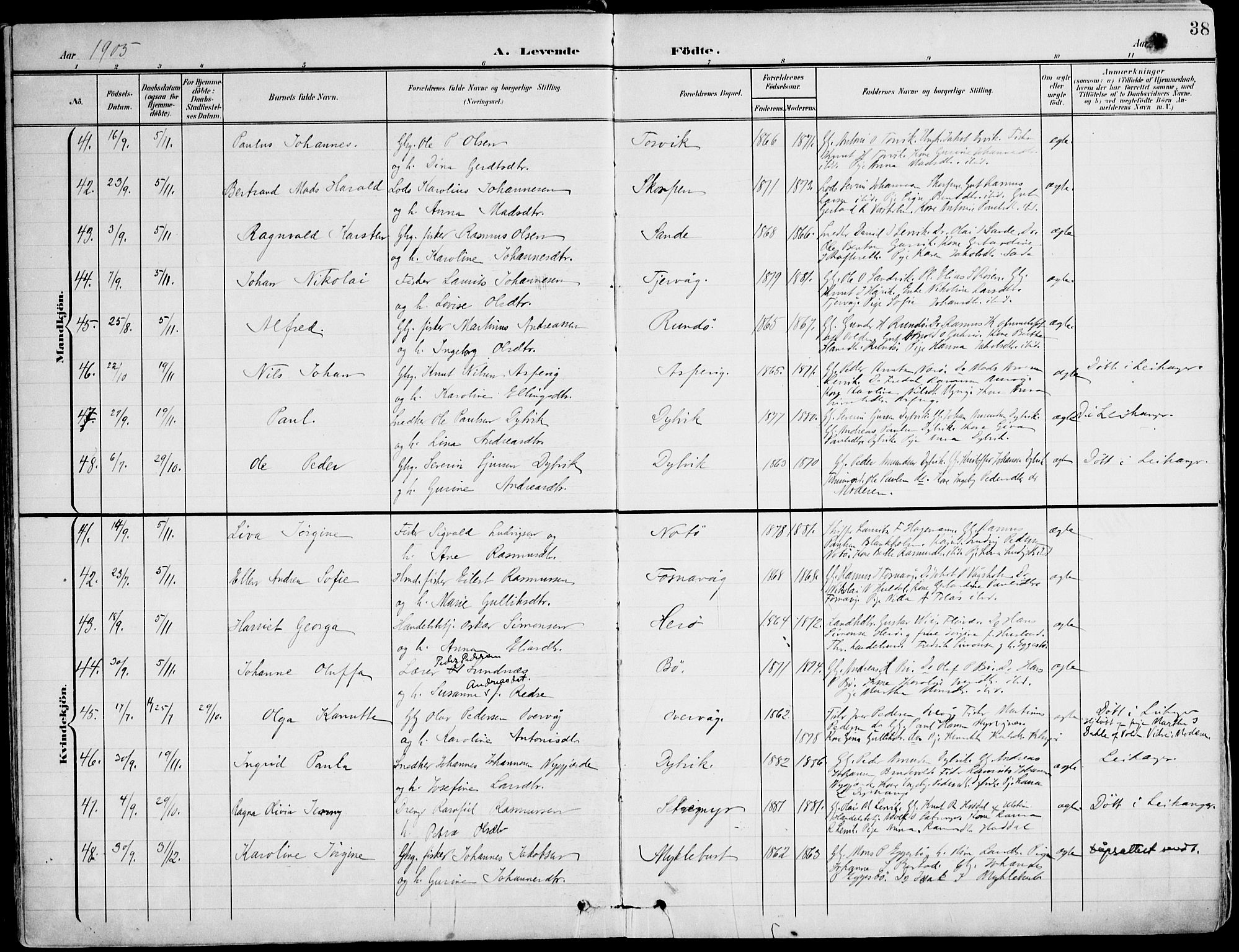 Ministerialprotokoller, klokkerbøker og fødselsregistre - Møre og Romsdal, SAT/A-1454/507/L0075: Parish register (official) no. 507A10, 1901-1920, p. 38