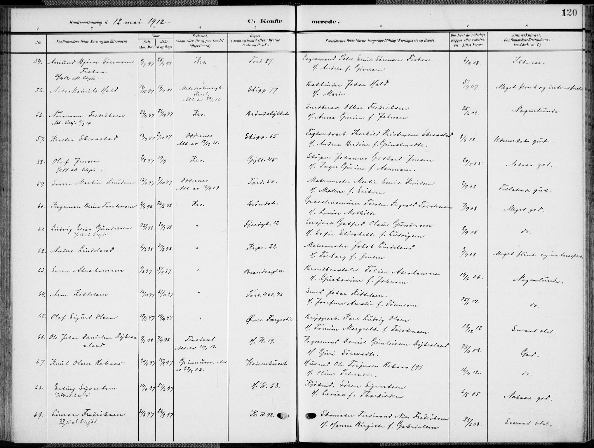 Kristiansand domprosti, AV/SAK-1112-0006/F/Fa/L0022: Parish register (official) no. A 21, 1905-1916, p. 120