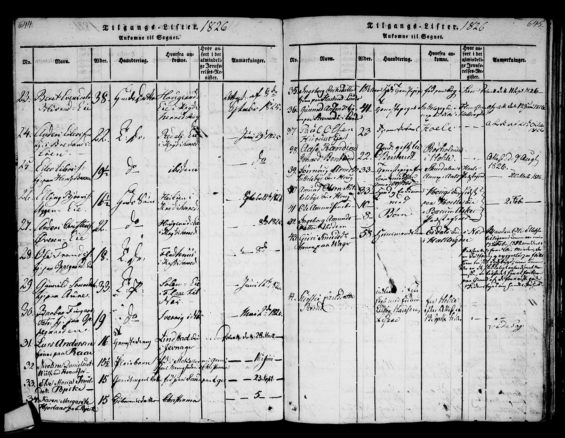 Norderhov kirkebøker, AV/SAKO-A-237/F/Fa/L0008: Parish register (official) no. 8, 1814-1833, p. 644-645