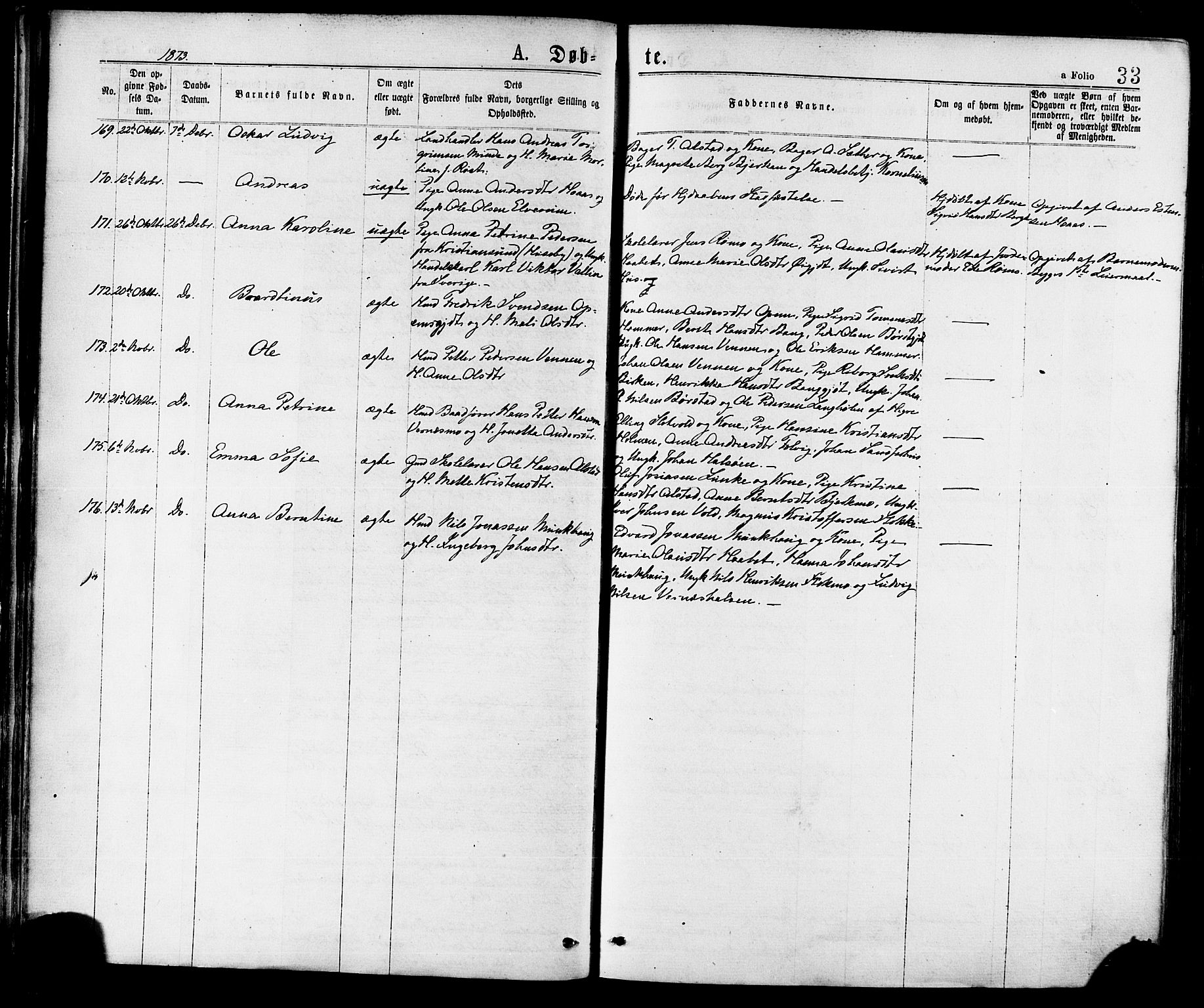 Ministerialprotokoller, klokkerbøker og fødselsregistre - Nord-Trøndelag, SAT/A-1458/709/L0076: Parish register (official) no. 709A16, 1871-1879, p. 33
