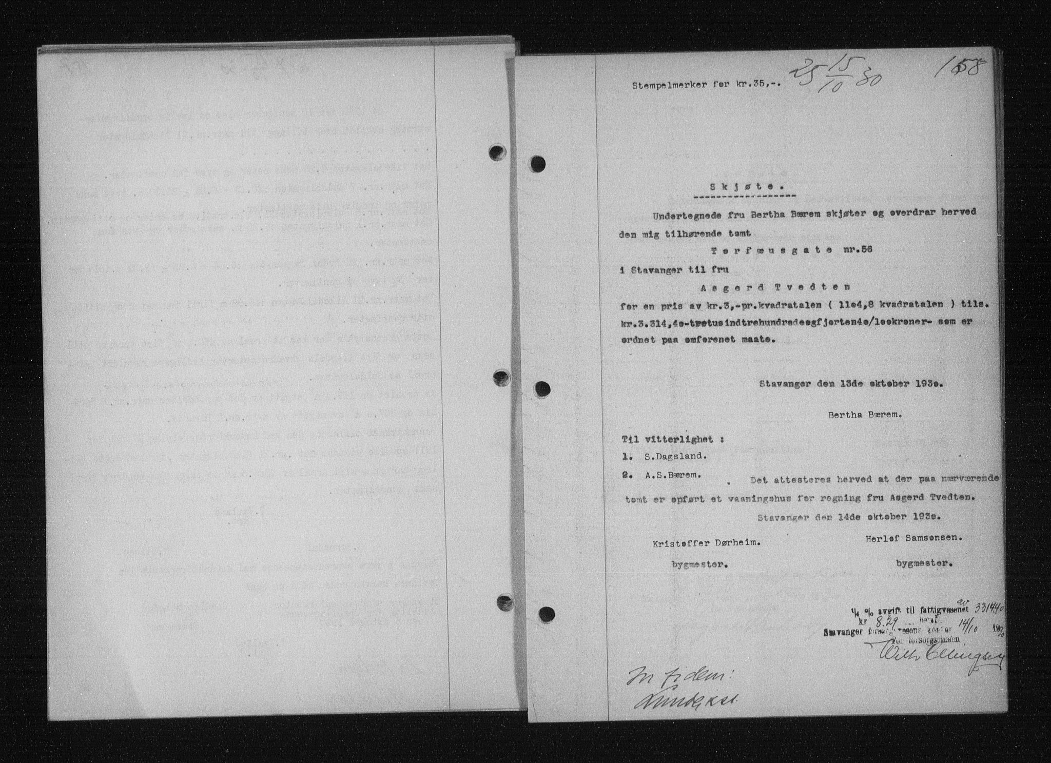 Stavanger byfogd, AV/SAST-A-101408/001/4/41/410/410BB/L0058: Mortgage book no. 48, 1930-1931, Deed date: 15.10.1930