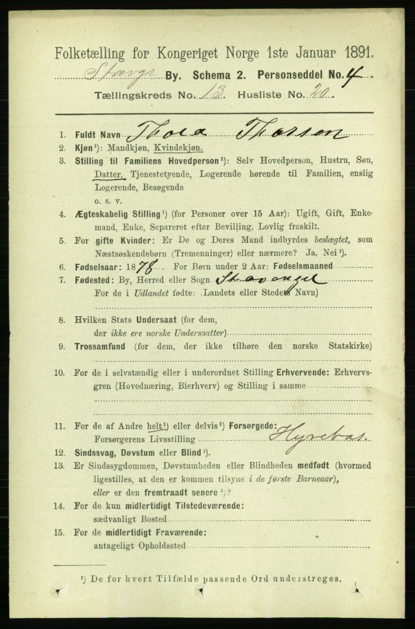RA, 1891 census for 1103 Stavanger, 1891, p. 16155