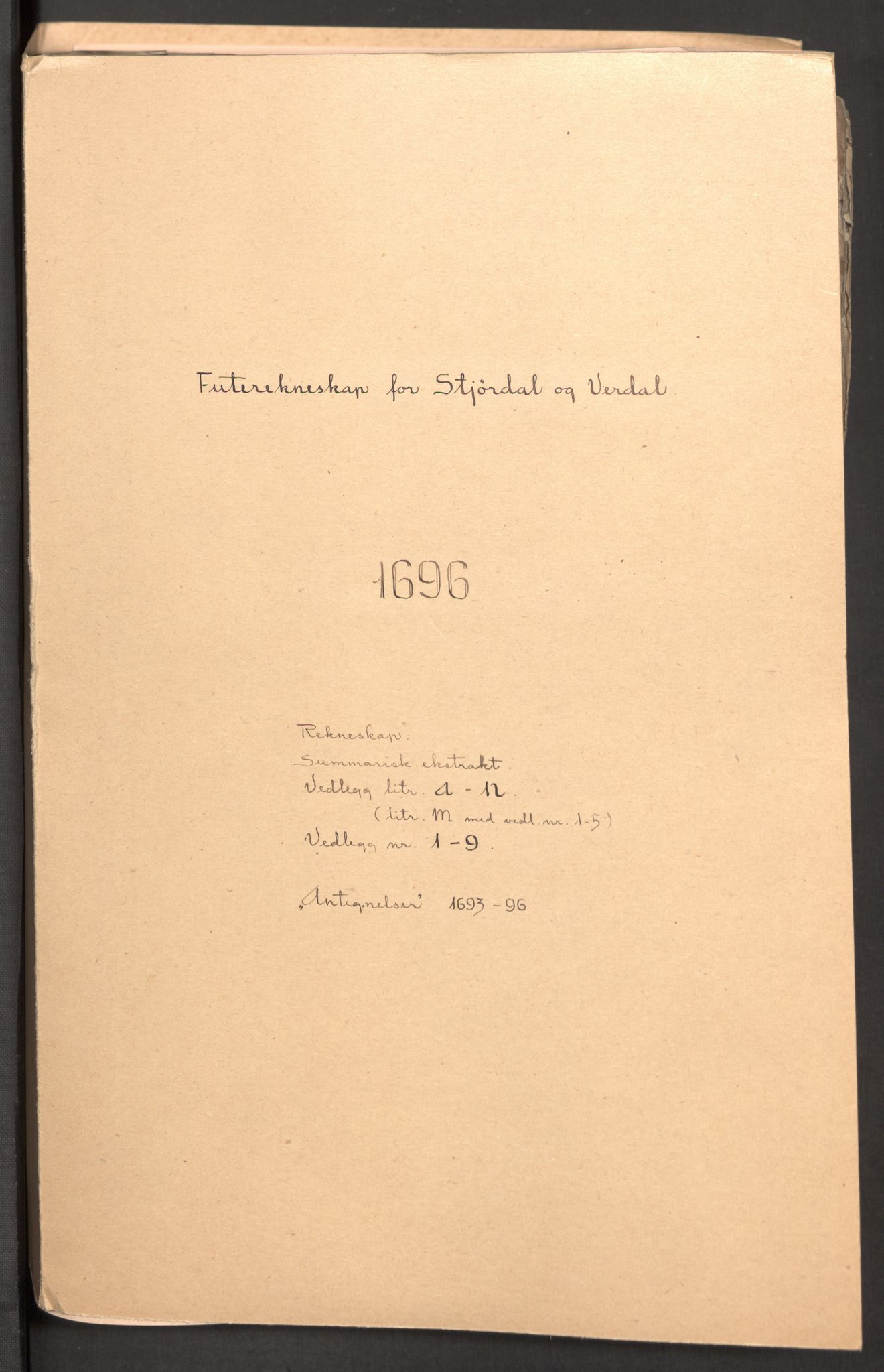 Rentekammeret inntil 1814, Reviderte regnskaper, Fogderegnskap, RA/EA-4092/R62/L4188: Fogderegnskap Stjørdal og Verdal, 1696, p. 2