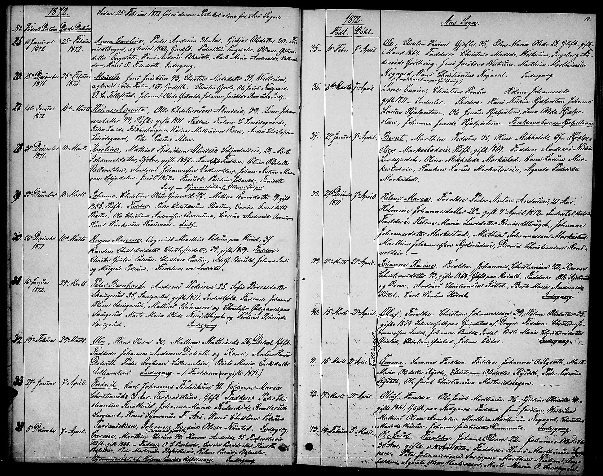 Vestre Toten prestekontor, SAH/PREST-108/H/Ha/Hab/L0006: Parish register (copy) no. 6, 1870-1887, p. 13