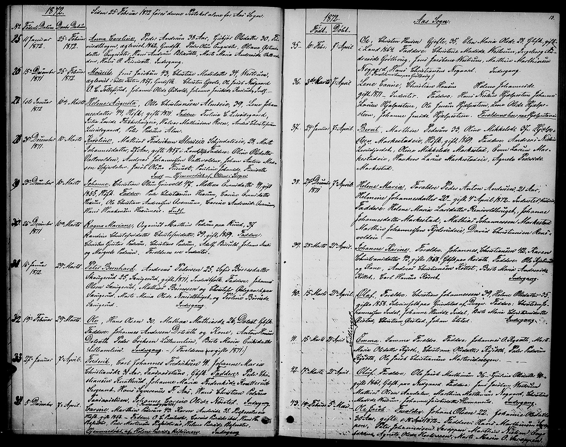 Vestre Toten prestekontor, AV/SAH-PREST-108/H/Ha/Hab/L0006: Parish register (copy) no. 6, 1870-1887, p. 13