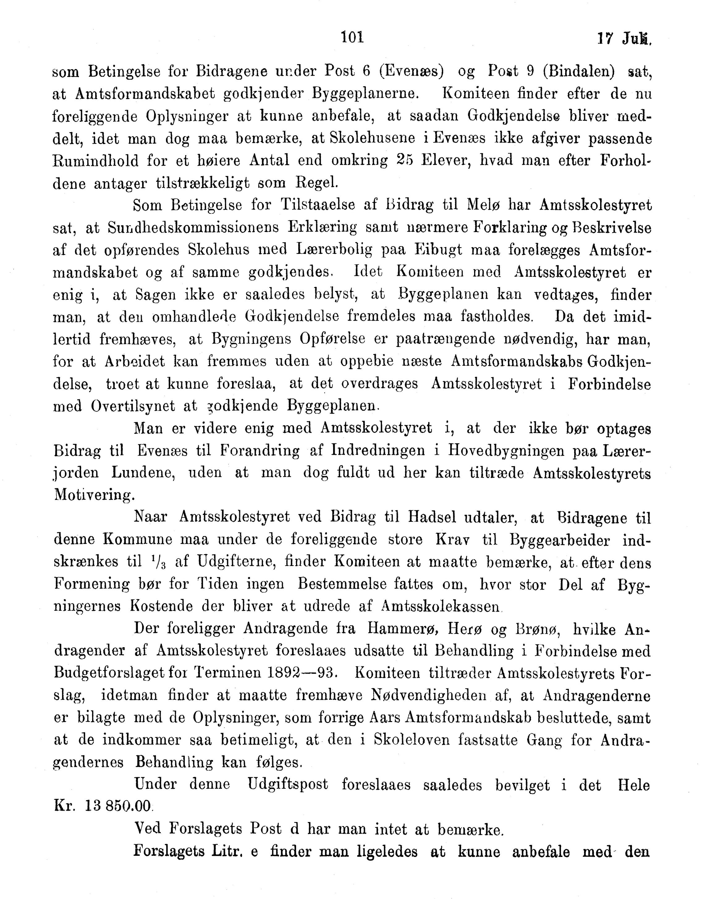 Nordland Fylkeskommune. Fylkestinget, AIN/NFK-17/176/A/Ac/L0016: Fylkestingsforhandlinger 1891-1893, 1891-1893