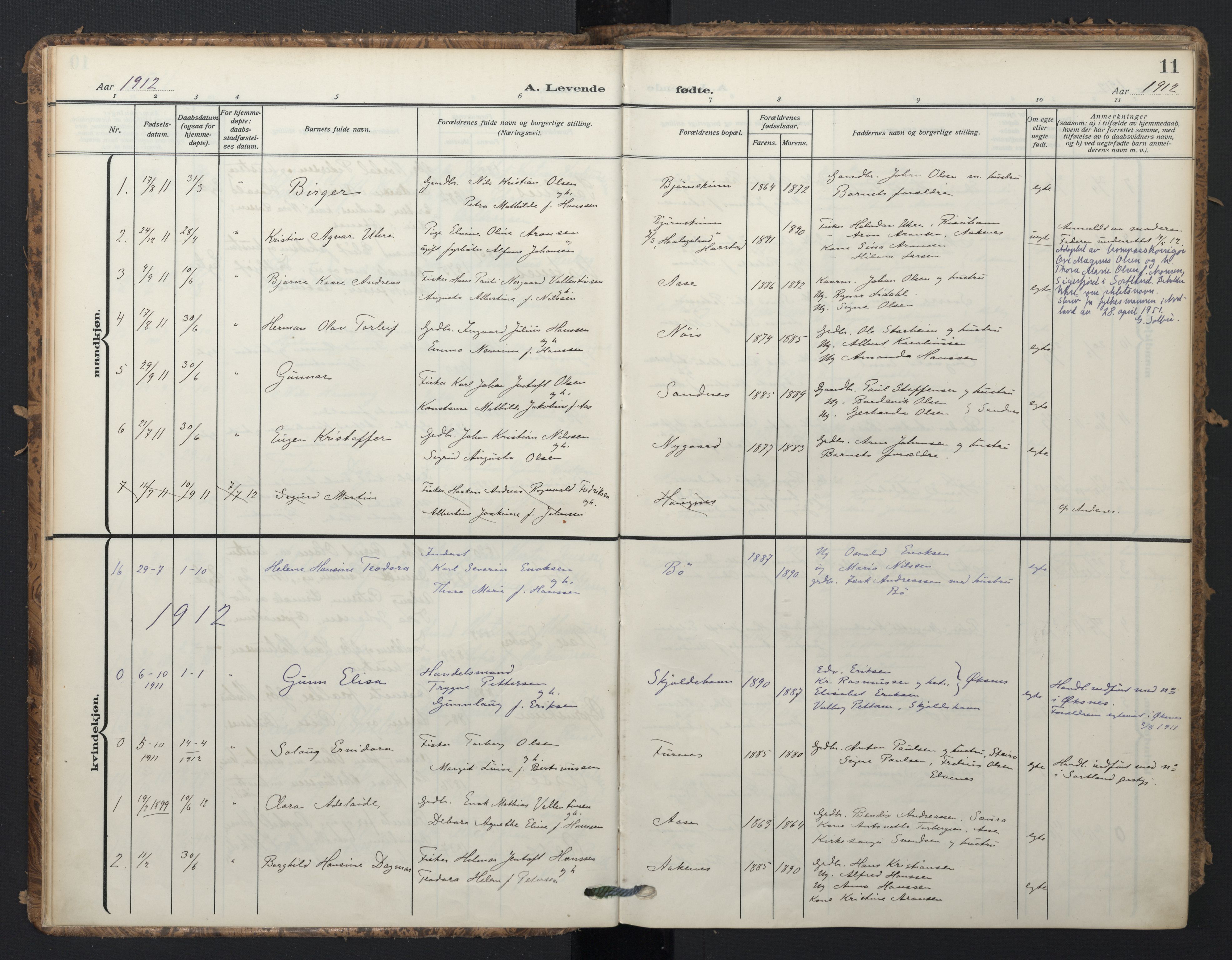 Ministerialprotokoller, klokkerbøker og fødselsregistre - Nordland, SAT/A-1459/898/L1423: Parish register (official) no. 898A03, 1909-1928, p. 11