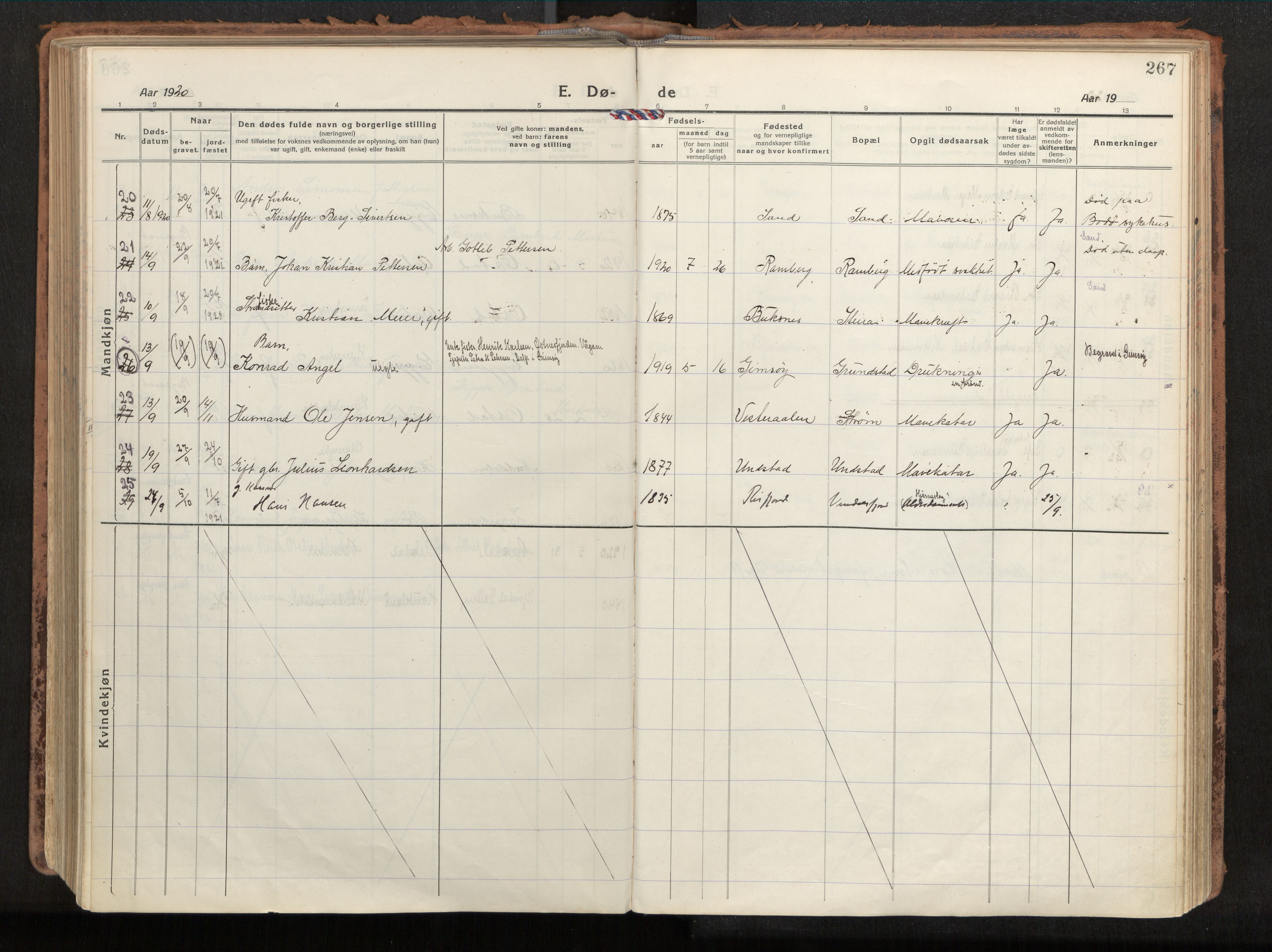 Ministerialprotokoller, klokkerbøker og fødselsregistre - Nordland, SAT/A-1459/880/L1136: Parish register (official) no. 880A10, 1919-1927, p. 267