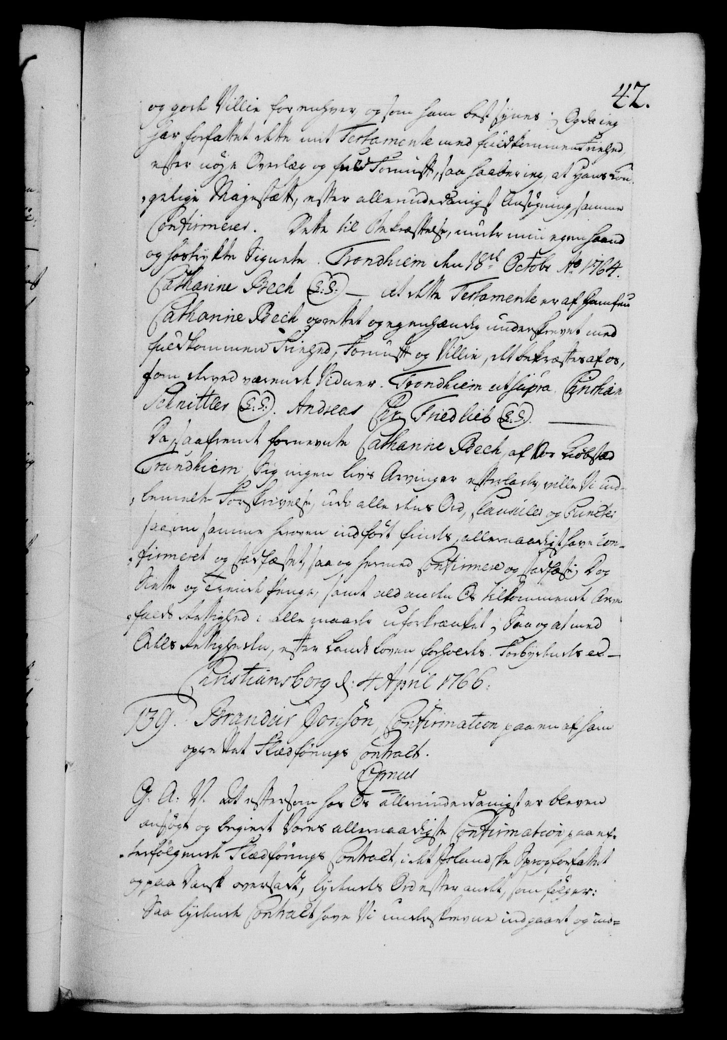 Danske Kanselli 1572-1799, AV/RA-EA-3023/F/Fc/Fca/Fcaa/L0043: Norske registre, 1766-1768, p. 42a