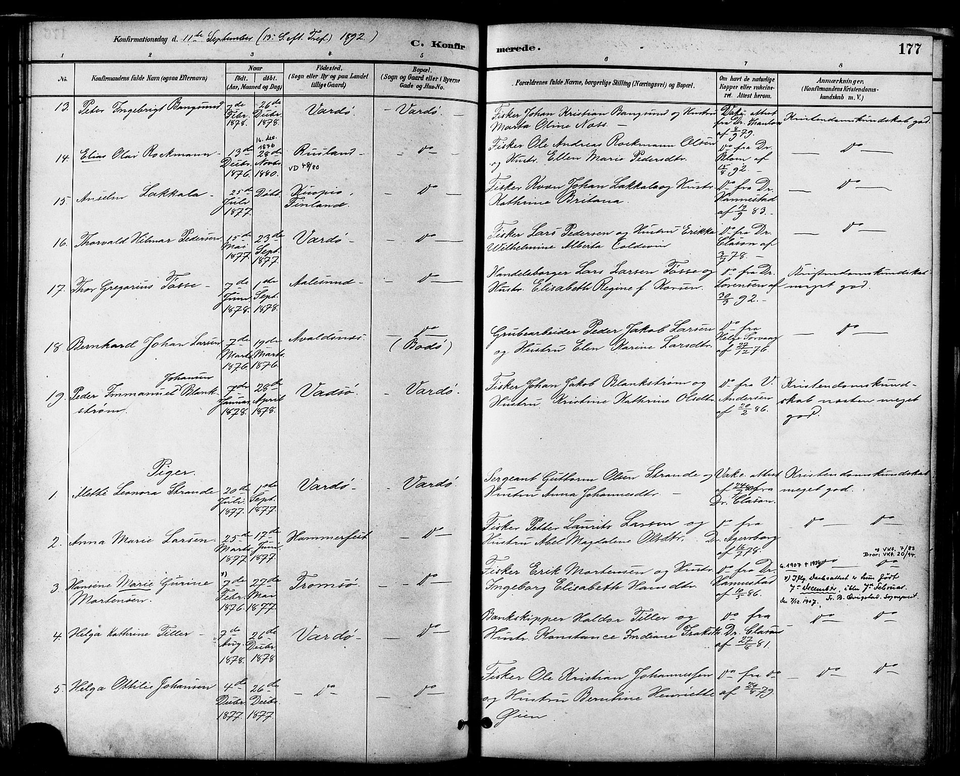 Vardø sokneprestkontor, AV/SATØ-S-1332/H/Ha/L0007kirke: Parish register (official) no. 7, 1886-1897, p. 177