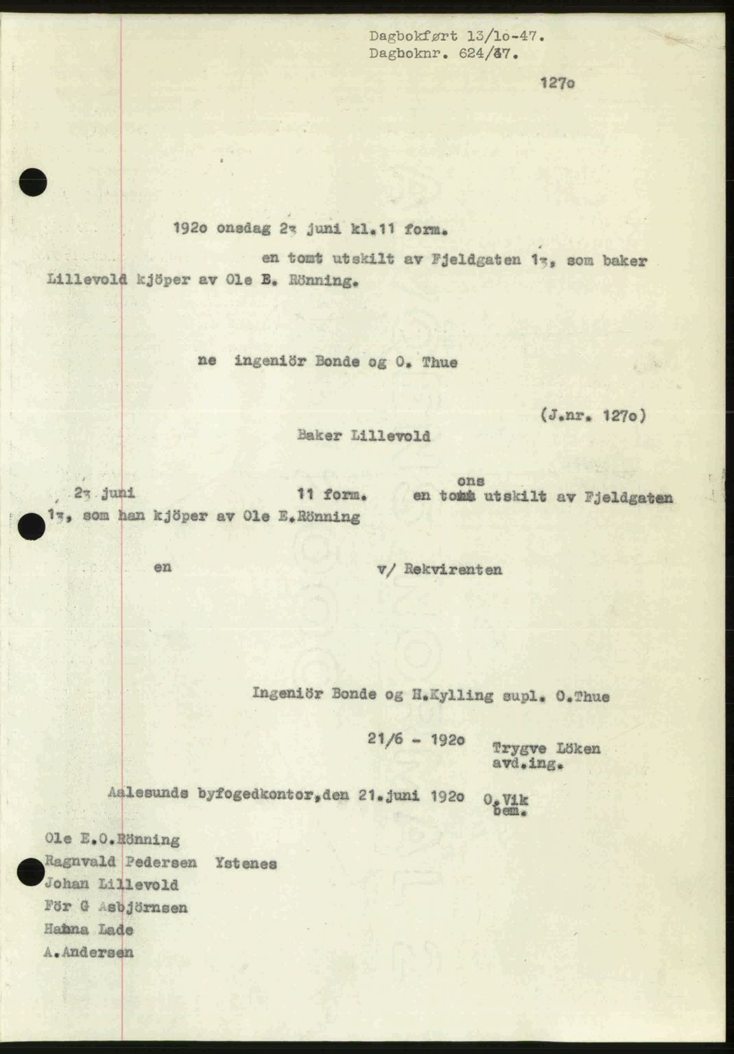 Ålesund byfogd, AV/SAT-A-4384: Mortgage book no. 37A (1), 1947-1949, Diary no: : 624/1947