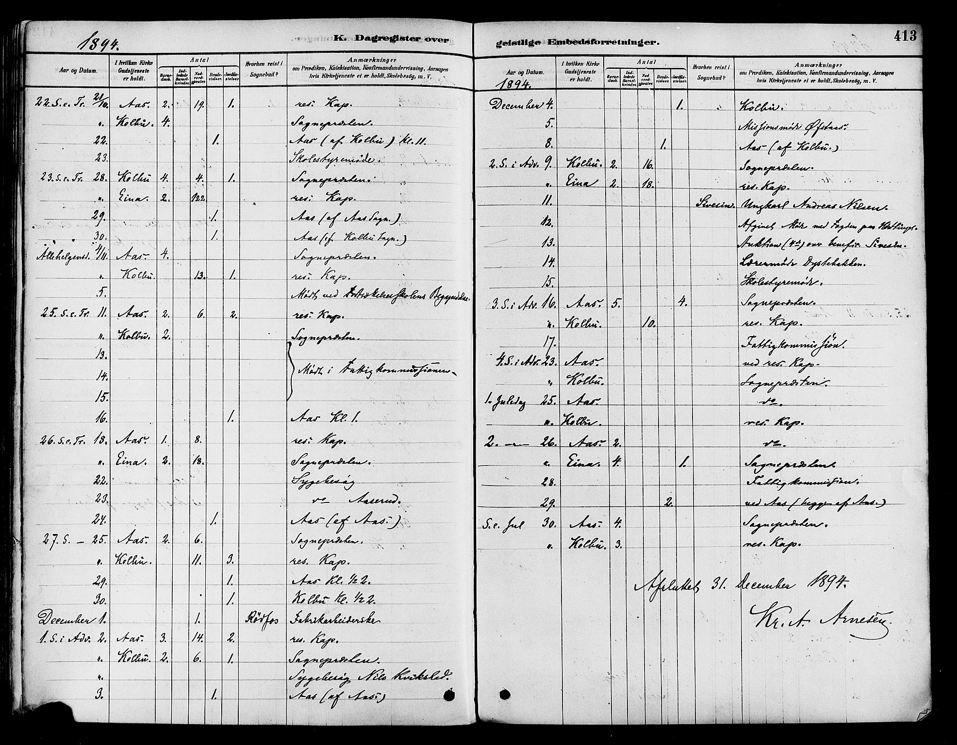 Vestre Toten prestekontor, AV/SAH-PREST-108/H/Ha/Haa/L0009: Parish register (official) no. 9, 1878-1894, p. 413