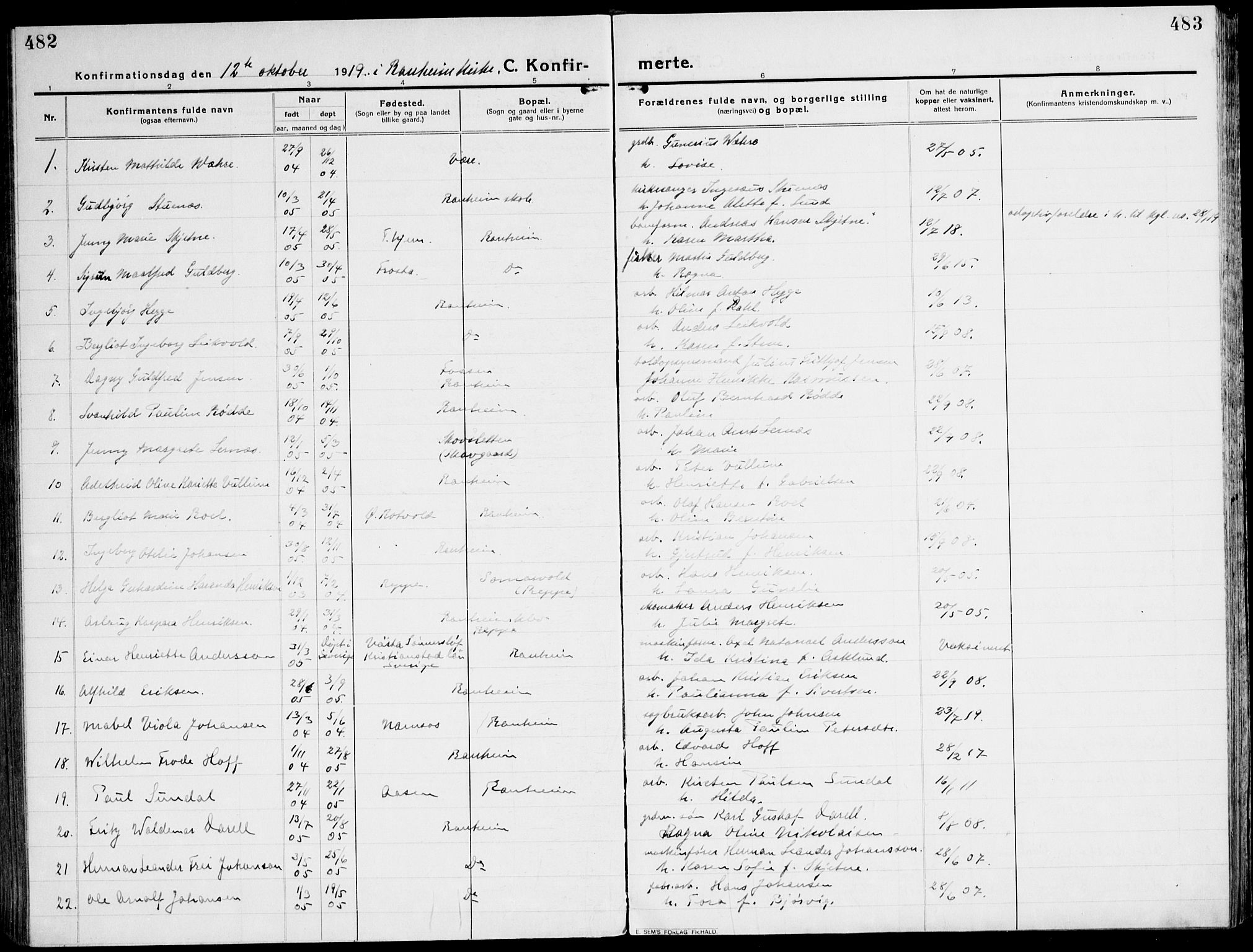 Ministerialprotokoller, klokkerbøker og fødselsregistre - Sør-Trøndelag, AV/SAT-A-1456/607/L0321: Parish register (official) no. 607A05, 1916-1935, p. 482-483