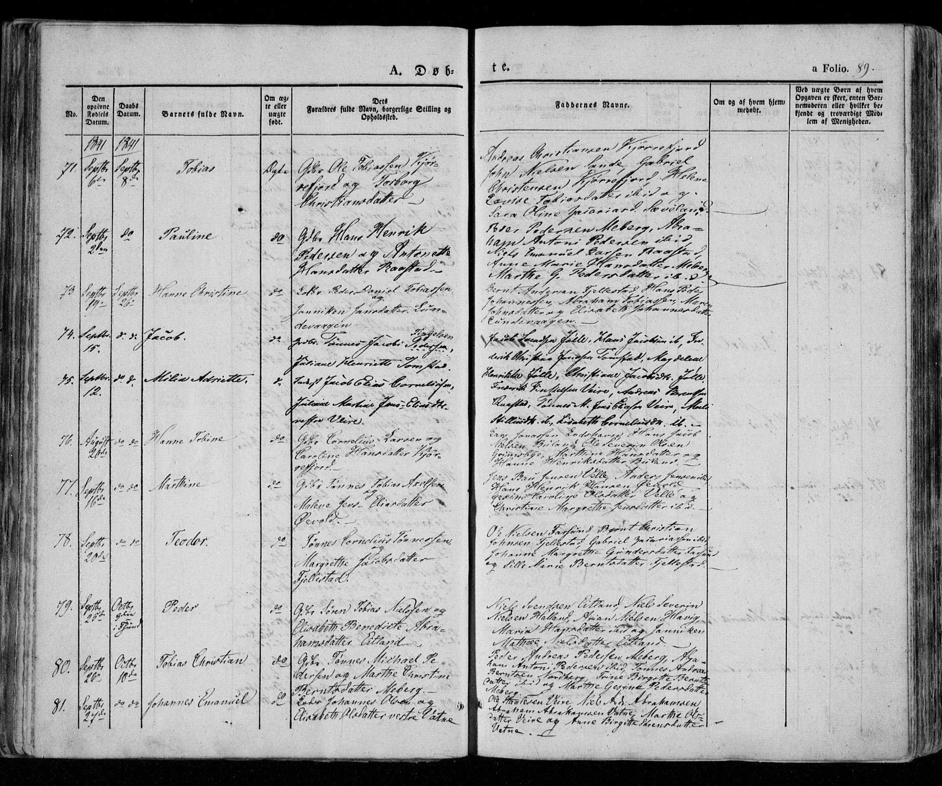 Lista sokneprestkontor, AV/SAK-1111-0027/F/Fa/L0009: Parish register (official) no. A 9, 1835-1846, p. 89